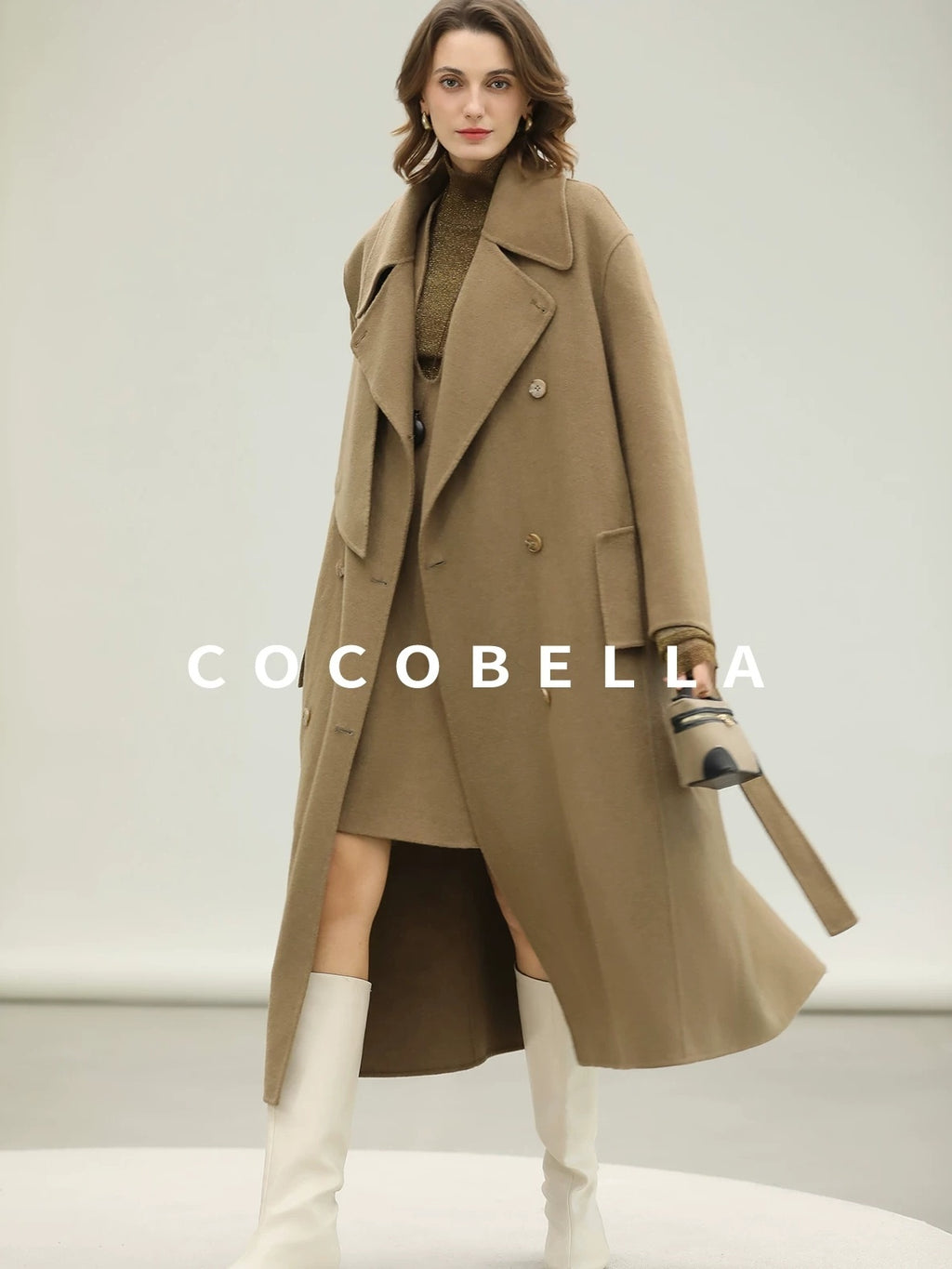 COCOBELLA Wool Blend Long Single Breasted Loose Fit British Commuter Women Overcoat Coats