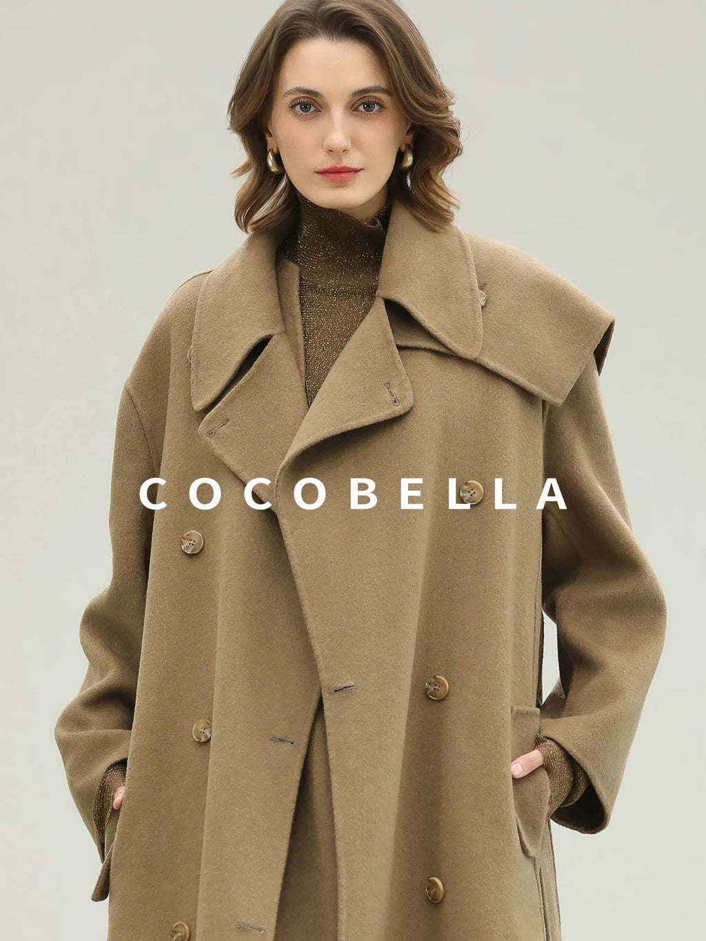 COCOBELLA Wool Blend Long Single Breasted Loose Fit British Commuter Women Overcoat Coats