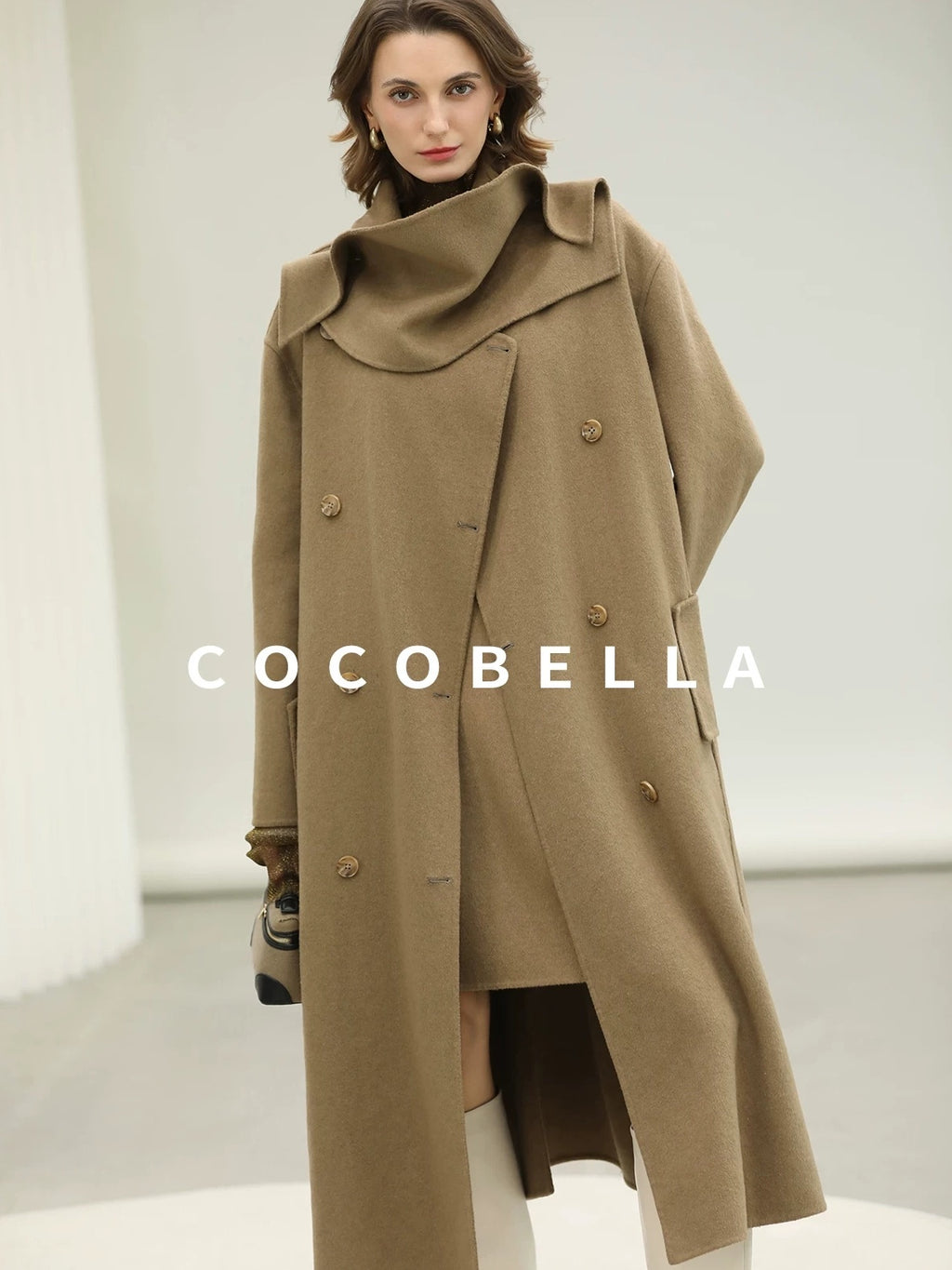 COCOBELLA Wool Blend Long Single Breasted Loose Fit British Commuter Women Overcoat Coats