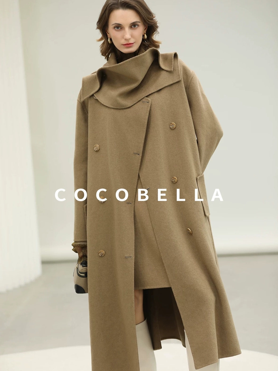 COCOBELLA Wool Blend Long Single Breasted Loose Fit British Commuter Women Overcoat Coats