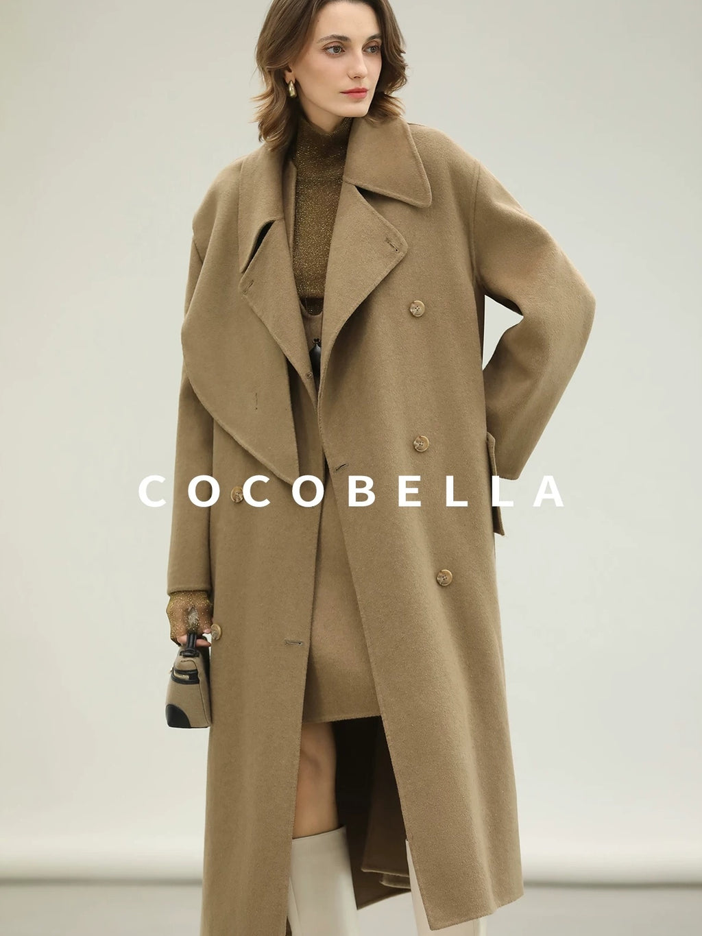COCOBELLA Wool Blend Long Single Breasted Loose Fit British Commuter Women Overcoat Coats