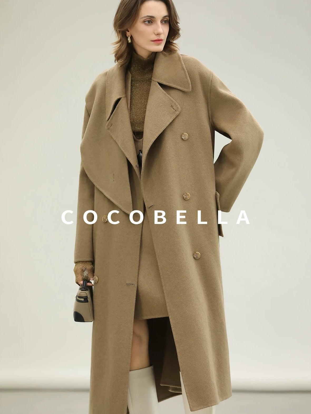COCOBELLA Wool Blend Long Single Breasted Loose Fit British Commuter Women Overcoat Coats