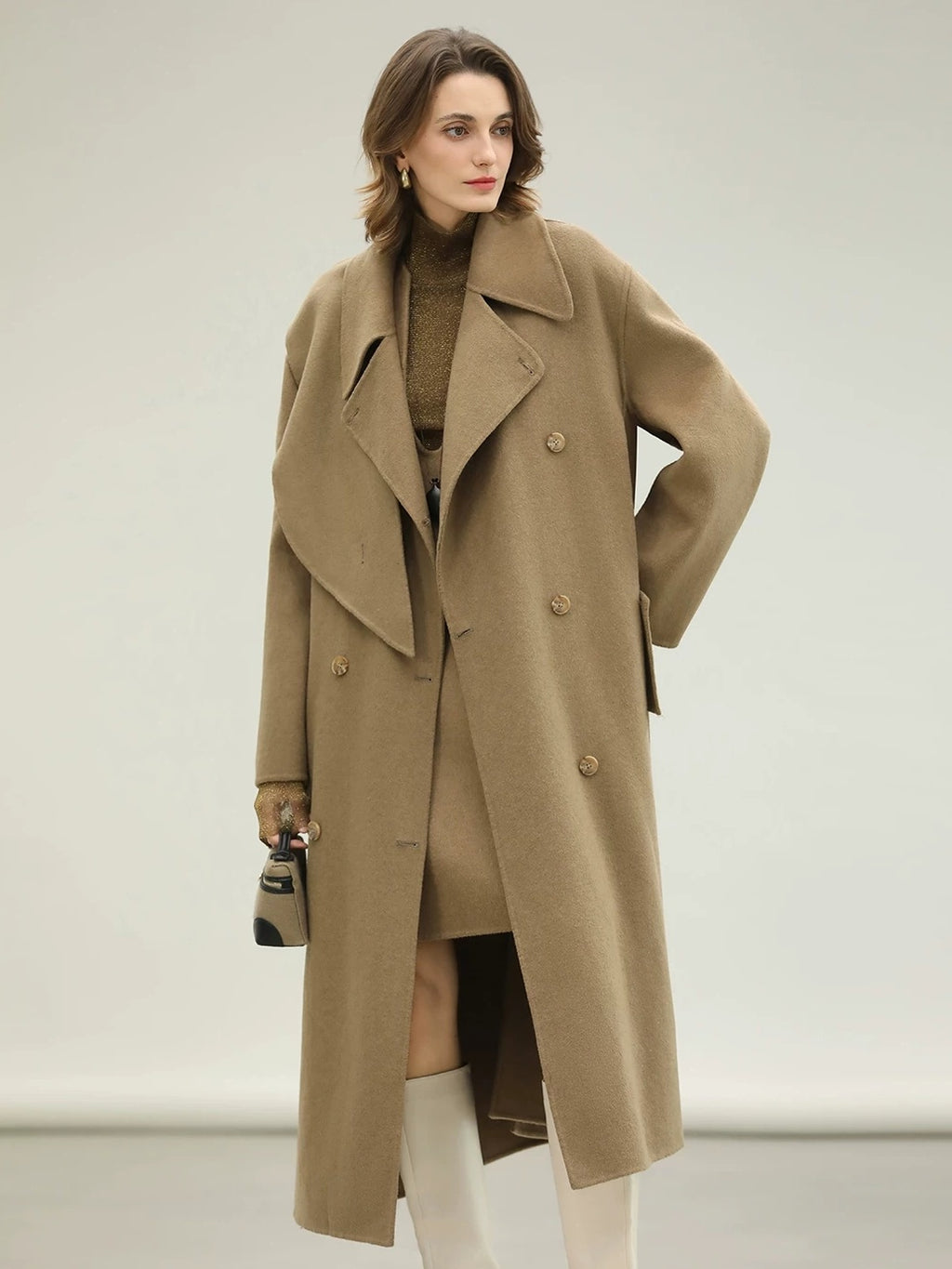 COCOBELLA Wool Blend Long Single Breasted Loose Fit British Commuter Women Overcoat Coats