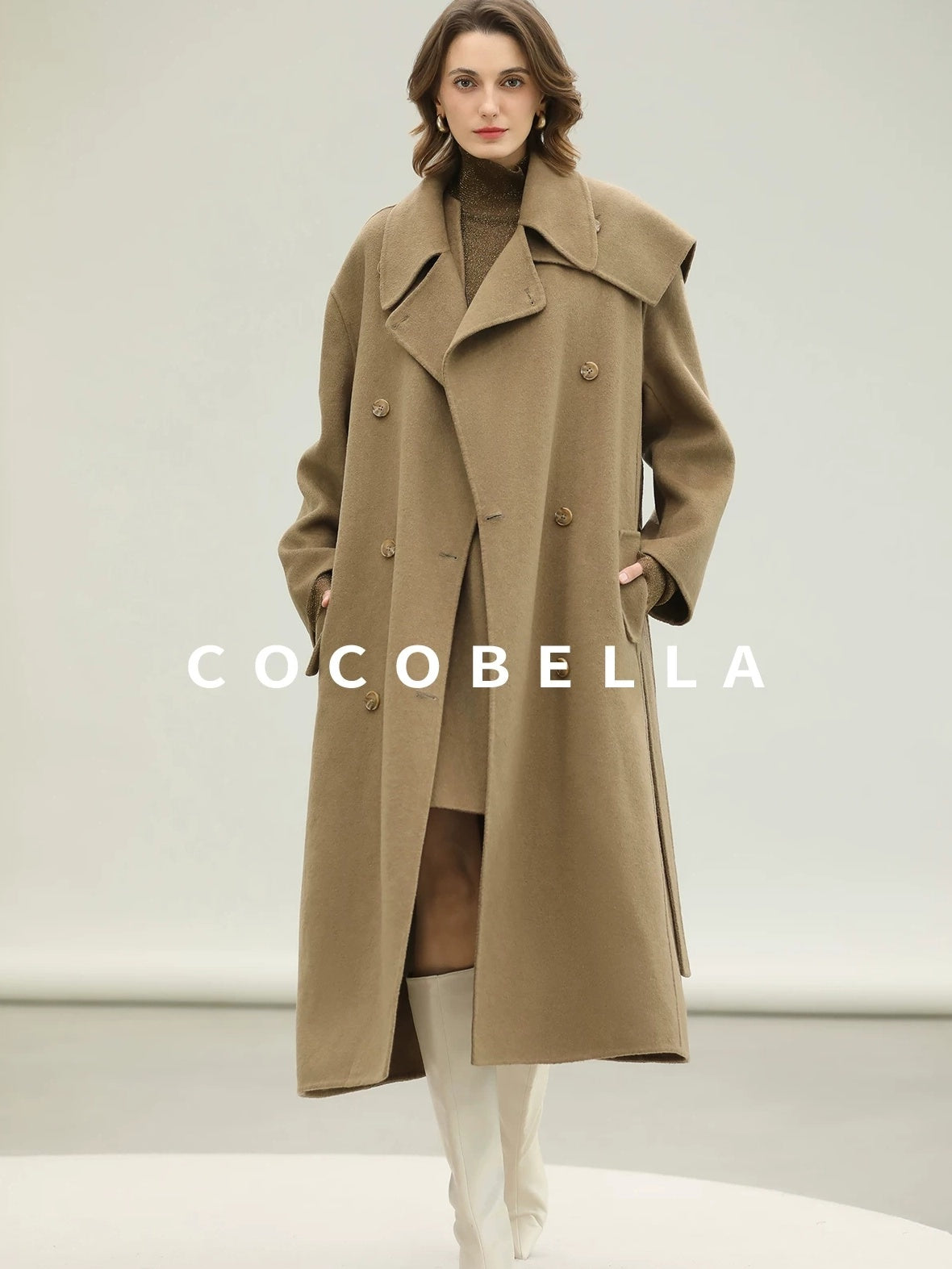 COCOBELLA Wool Blend Long Single Breasted Loose Fit British Commuter Women Overcoat Coats