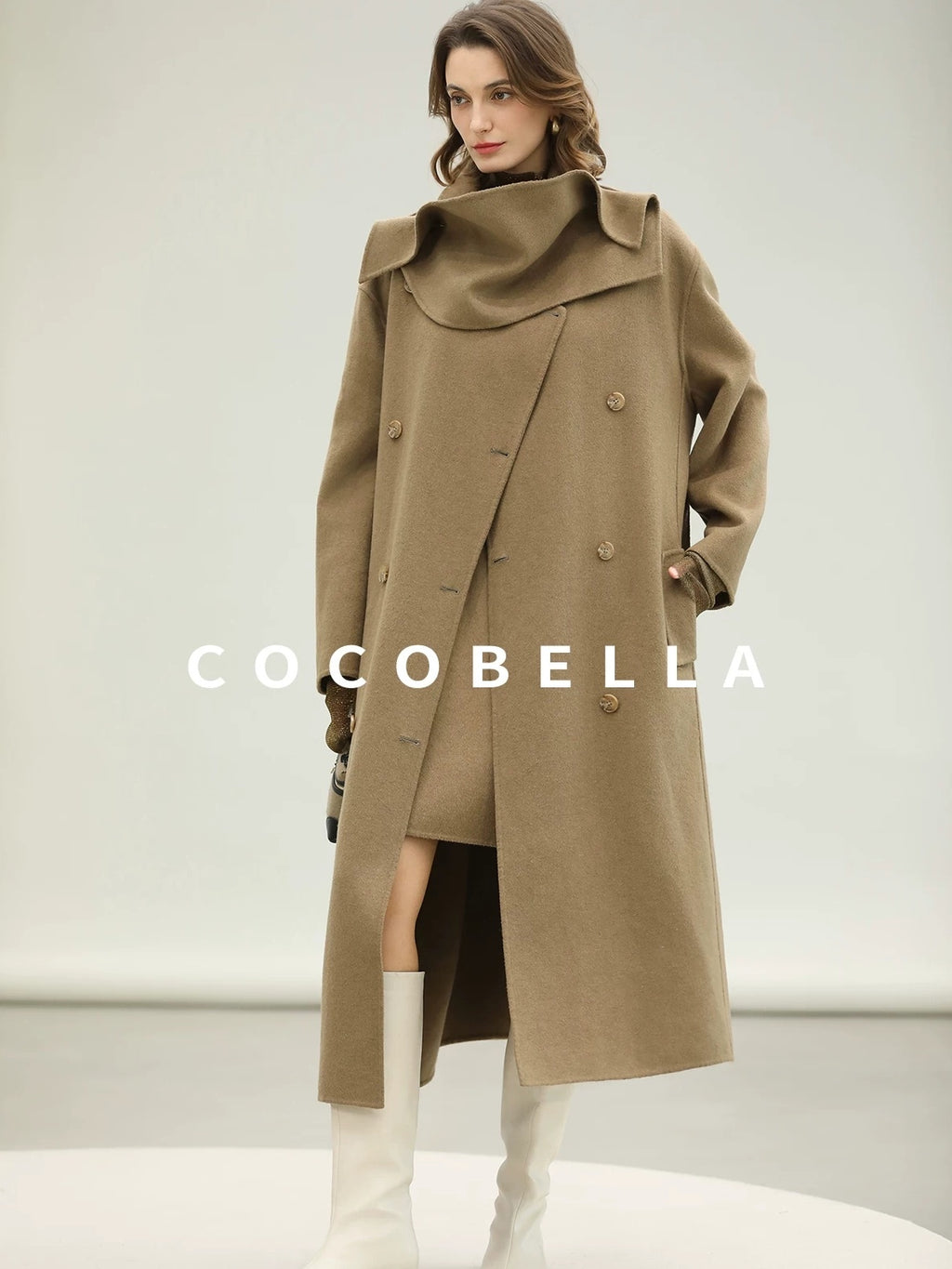 COCOBELLA Wool Blend Long Single Breasted Loose Fit British Commuter Women Overcoat Coats