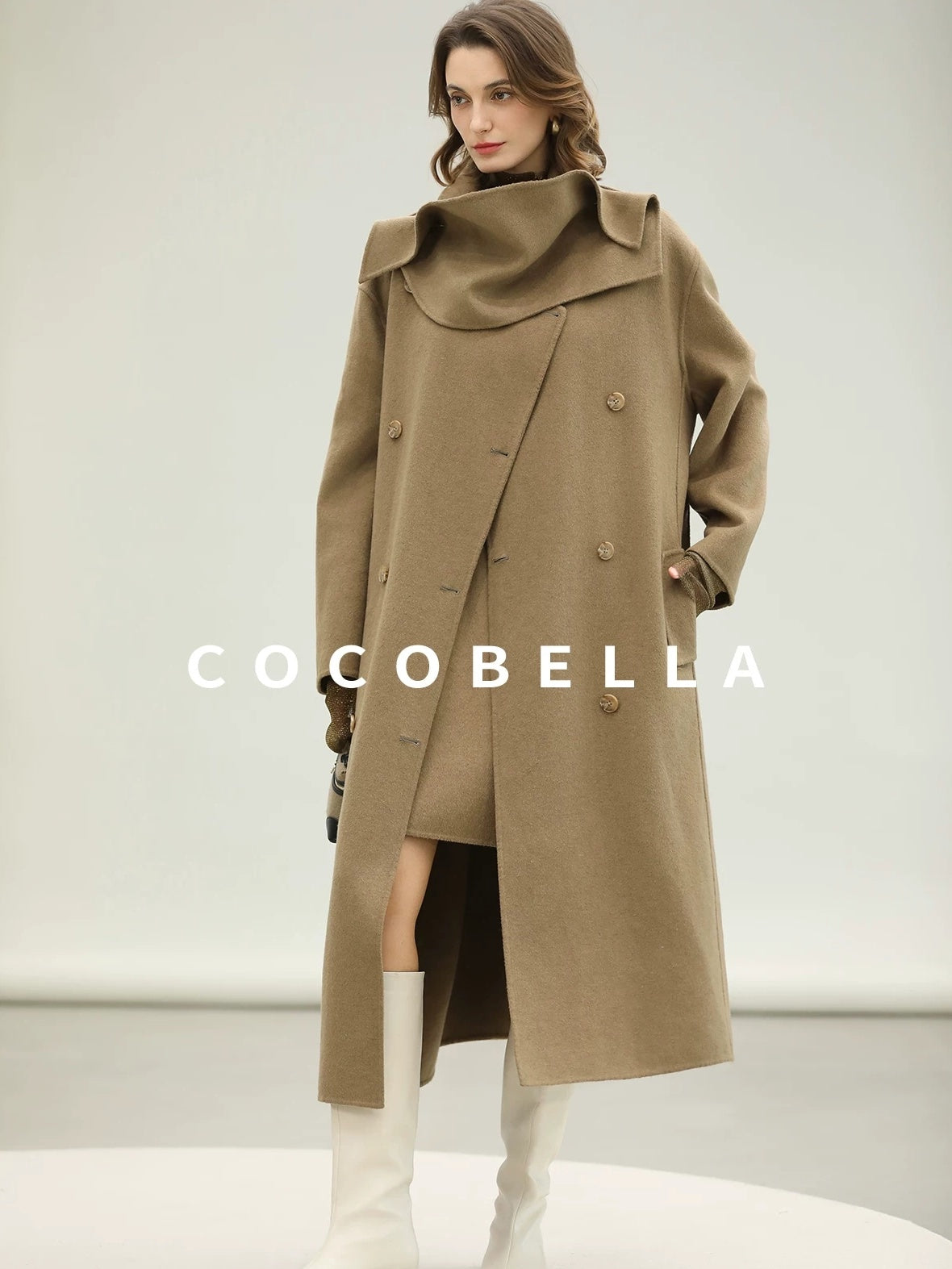 COCOBELLA Wool Blend Long Single Breasted Loose Fit British Commuter Women Overcoat Coats