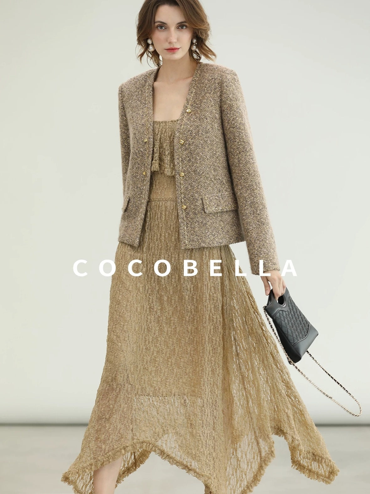 COCOBELLA Wool Blend Lurex 3D Embellished Straight Fit Ladylike Office Blazers