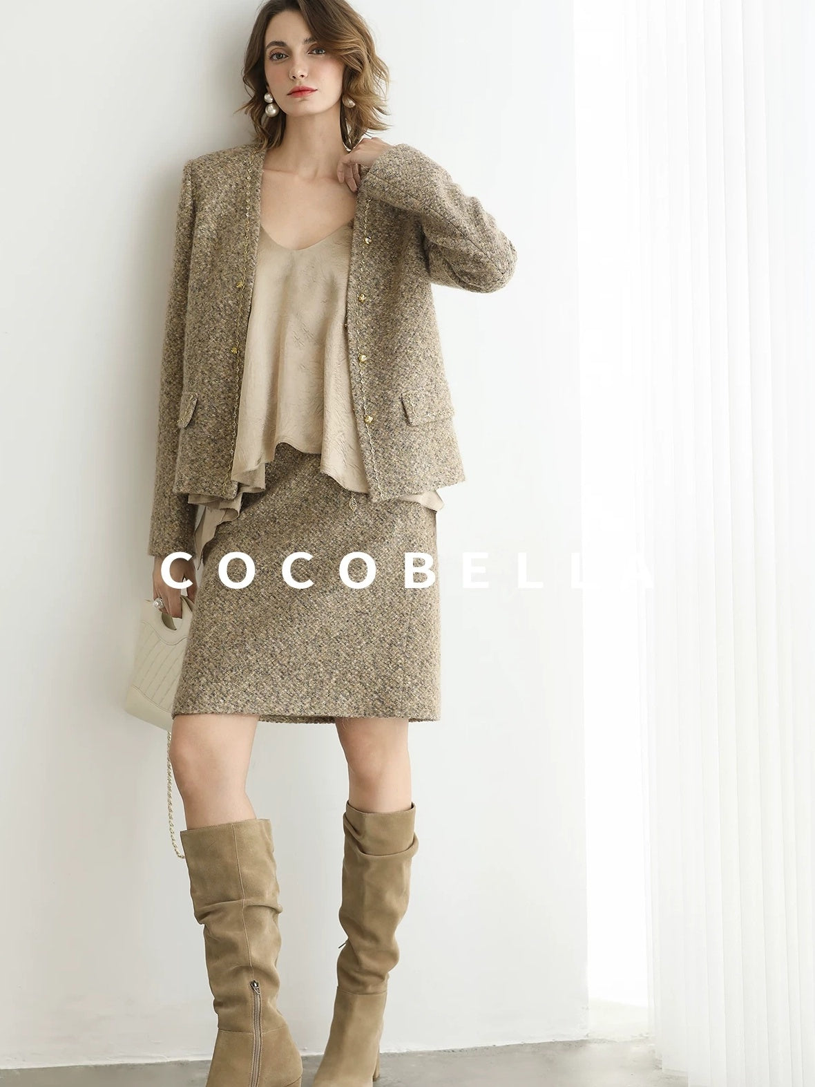 COCOBELLA Wool Blend Lurex 3D Embellished Straight Fit Ladylike Office Blazers