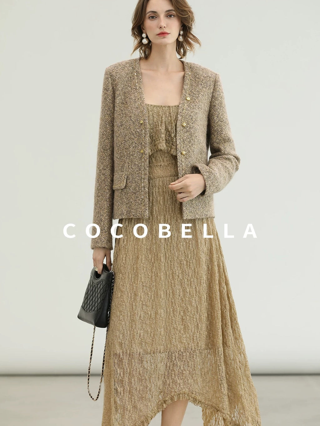 COCOBELLA Wool Blend Lurex 3D Embellished Straight Fit Ladylike Office Blazers