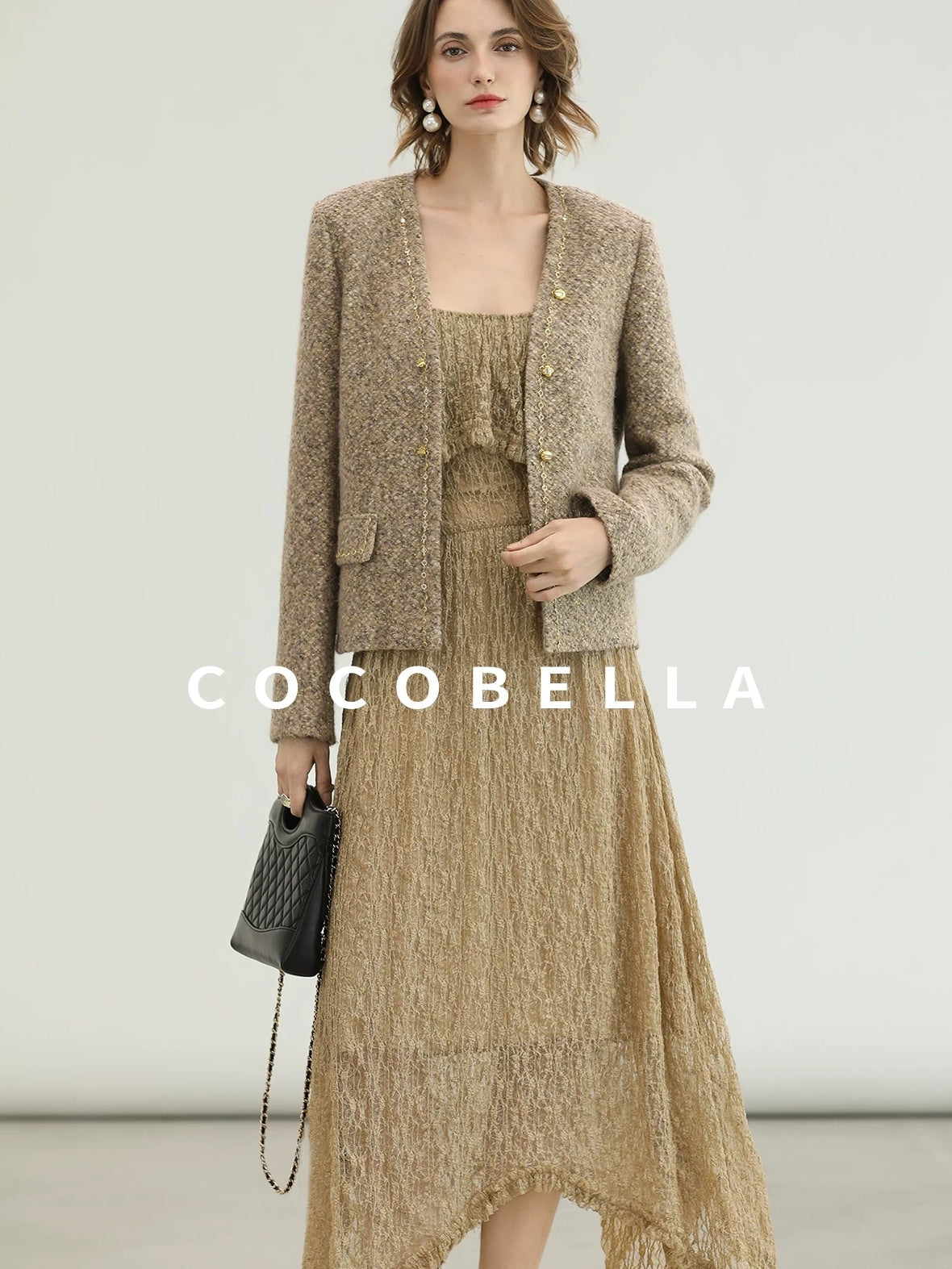 COCOBELLA Wool Blend Lurex 3D Embellished Straight Fit Ladylike Office Blazers