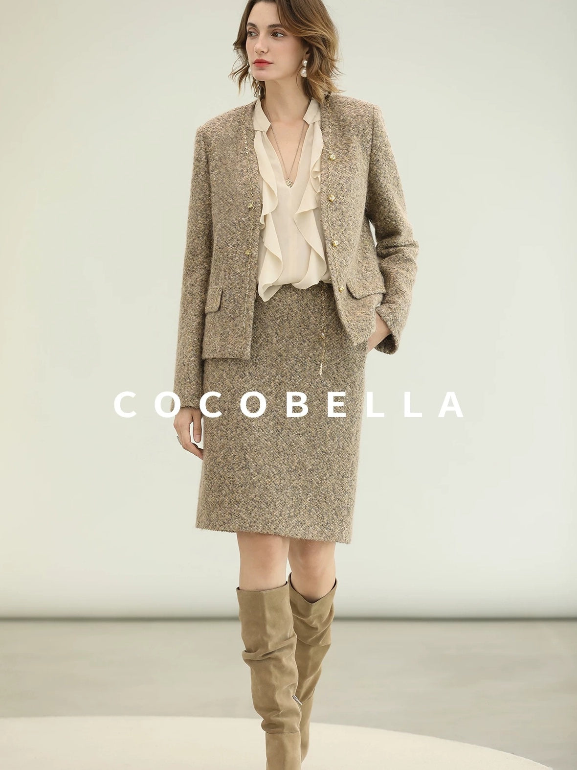 COCOBELLA Wool Blend Lurex 3D Embellished Straight Fit Ladylike Office Blazers