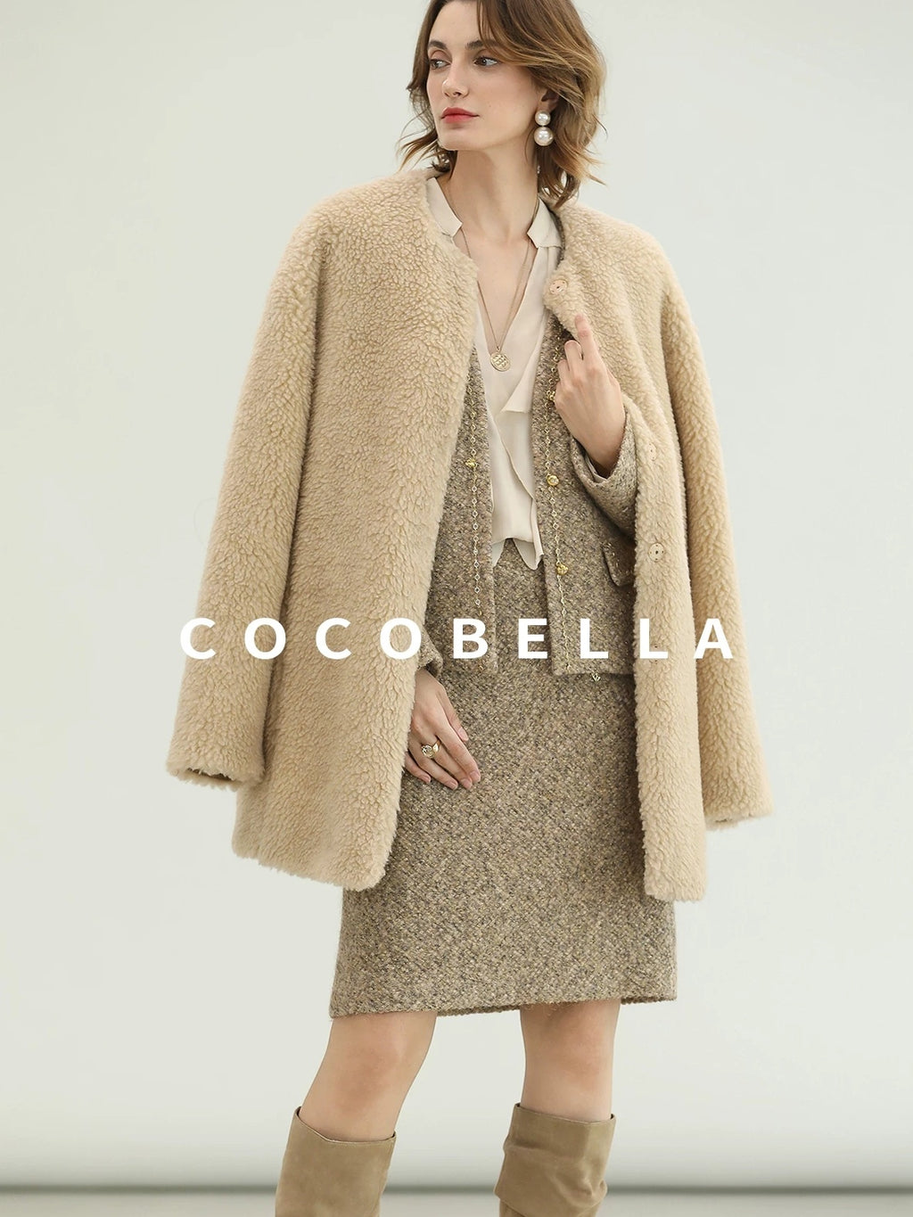 COCOBELLA Wool Blend Lurex 3D Embellished Straight Fit Ladylike Office Blazers