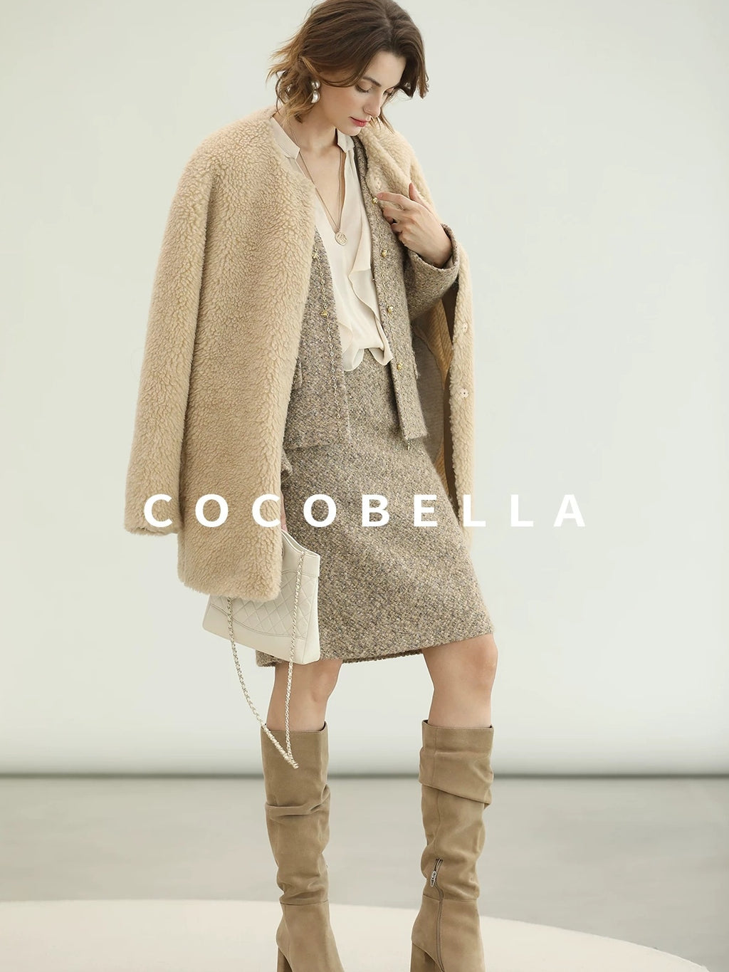 COCOBELLA Wool Blend Lurex 3D Embellished Straight Fit Ladylike Office Blazers