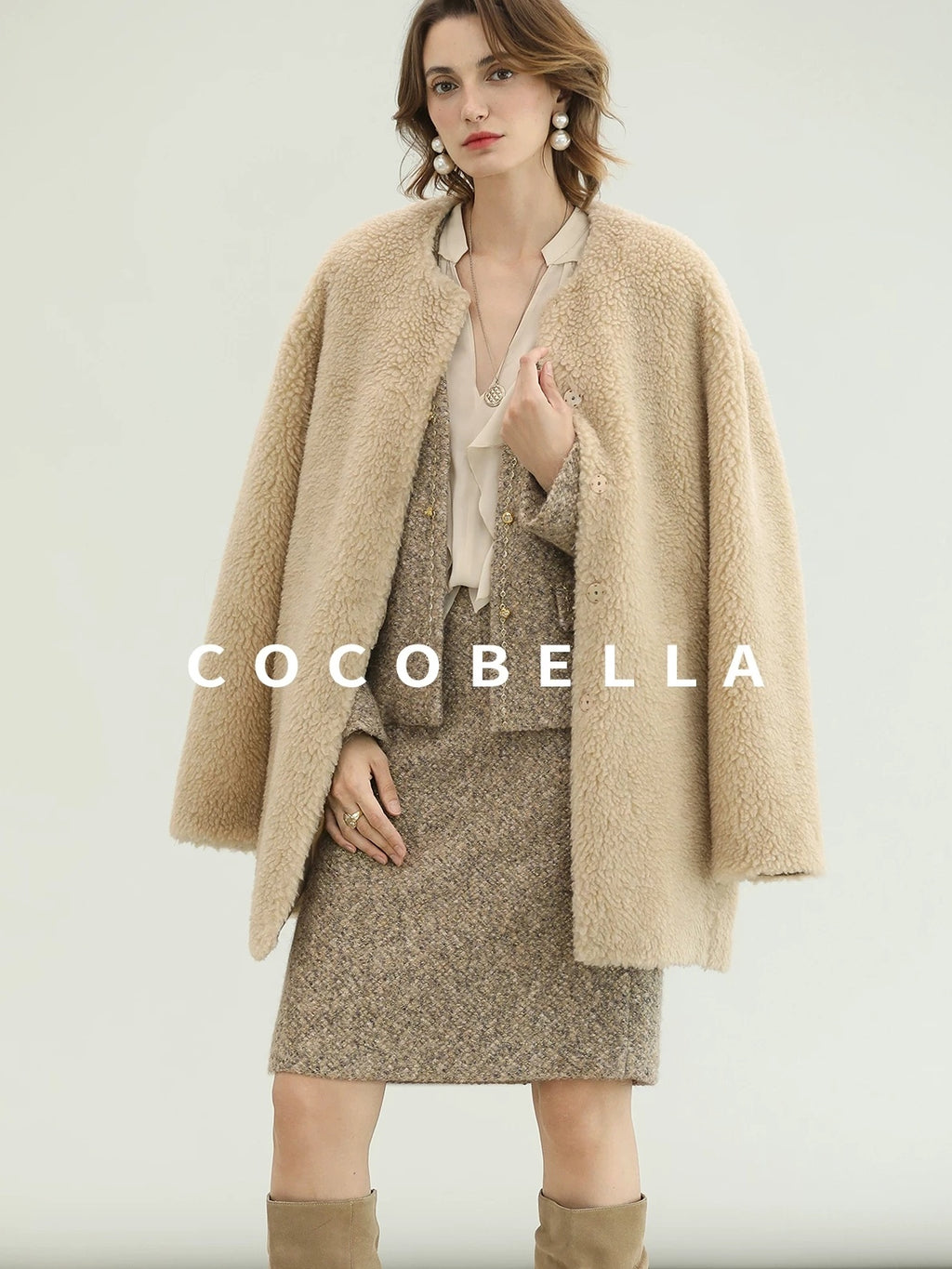 COCOBELLA Wool Blend Lurex 3D Embellished Straight Fit Ladylike Office Blazers