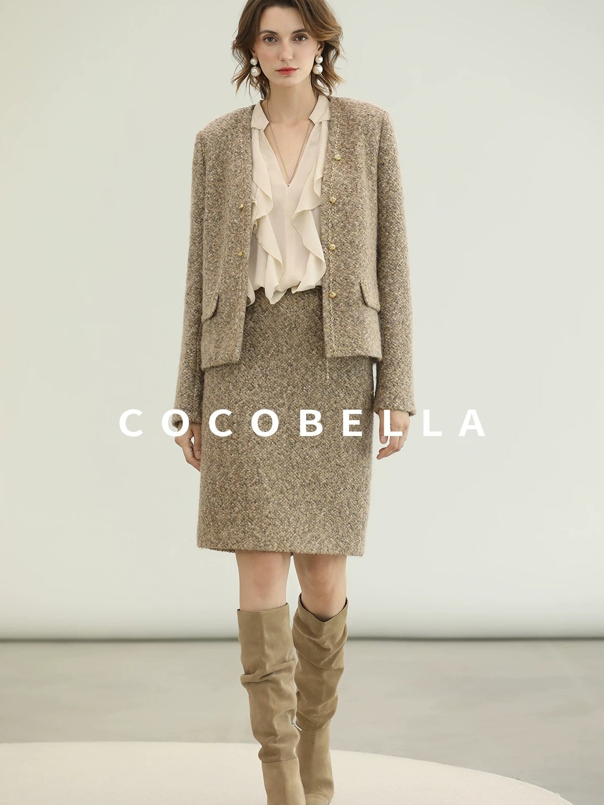 COCOBELLA Wool Blend Lurex 3D Embellished Straight Fit Ladylike Office Blazers