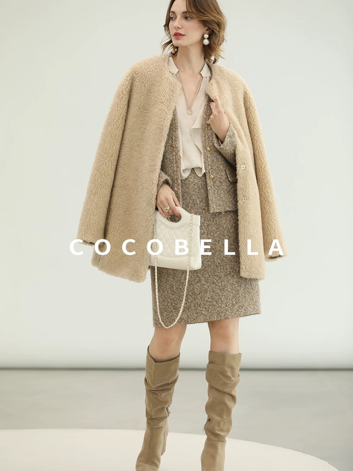 COCOBELLA Wool Blend Lurex 3D Embellished Straight Fit Ladylike Office Blazers