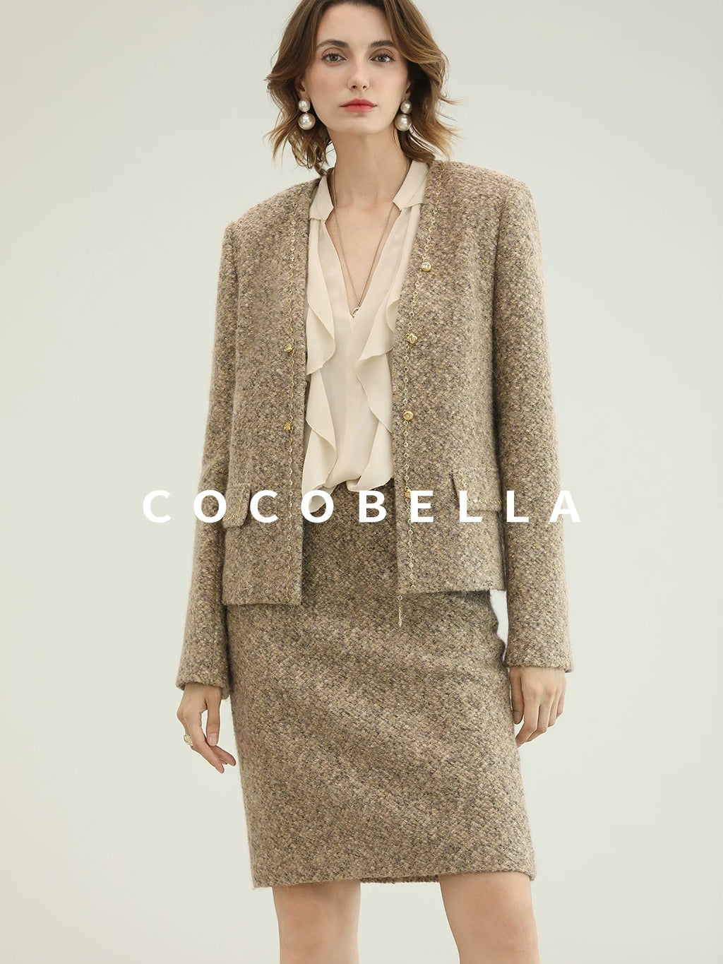 COCOBELLA Wool Blend Lurex 3D Embellished Straight Fit Ladylike Office Blazers
