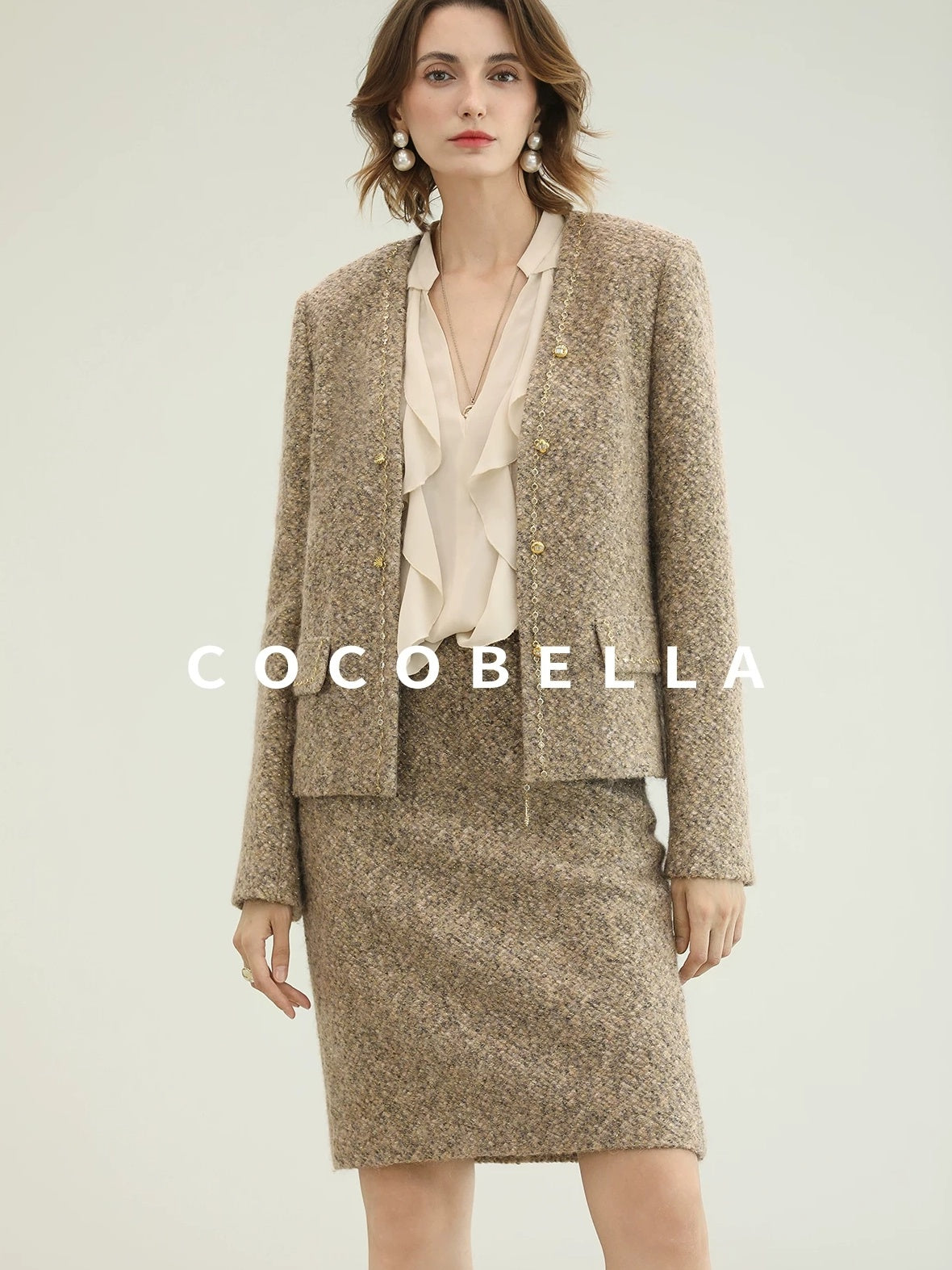 COCOBELLA Wool Blend Lurex 3D Embellished Straight Fit Ladylike Office Blazers