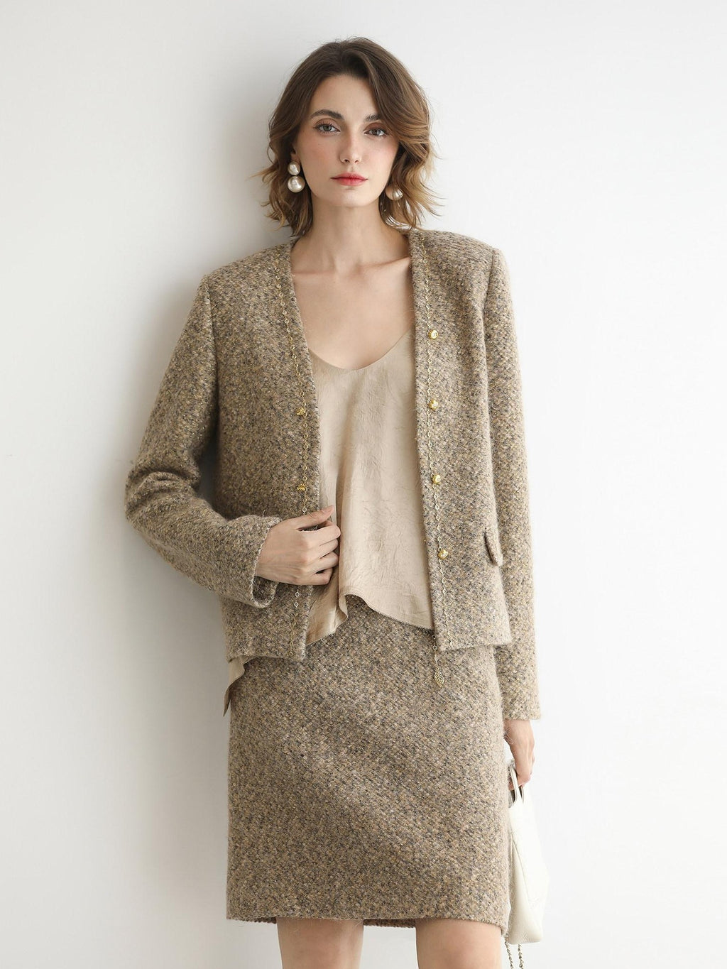 COCOBELLA Wool Blend Lurex 3D Embellished Straight Fit Ladylike Office Blazers