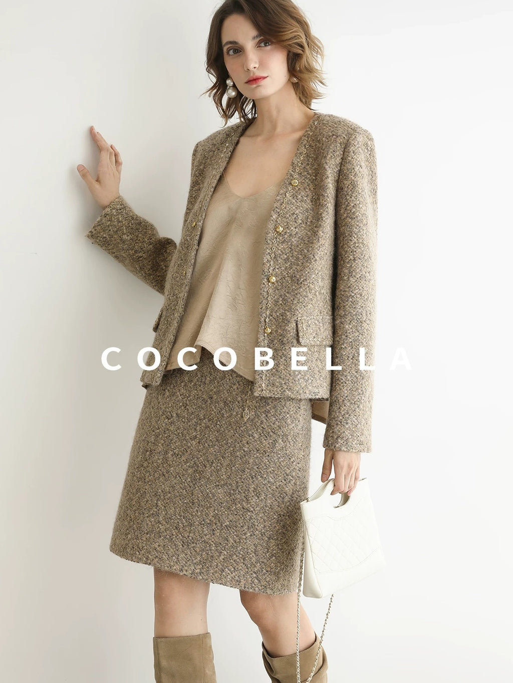 COCOBELLA Wool Blend Lurex 3D Embellished Straight Fit Ladylike Office Blazers