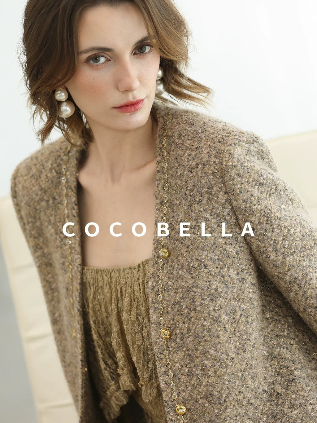 COCOBELLA Wool Blend Lurex 3D Embellished Straight Fit Ladylike Office Blazers