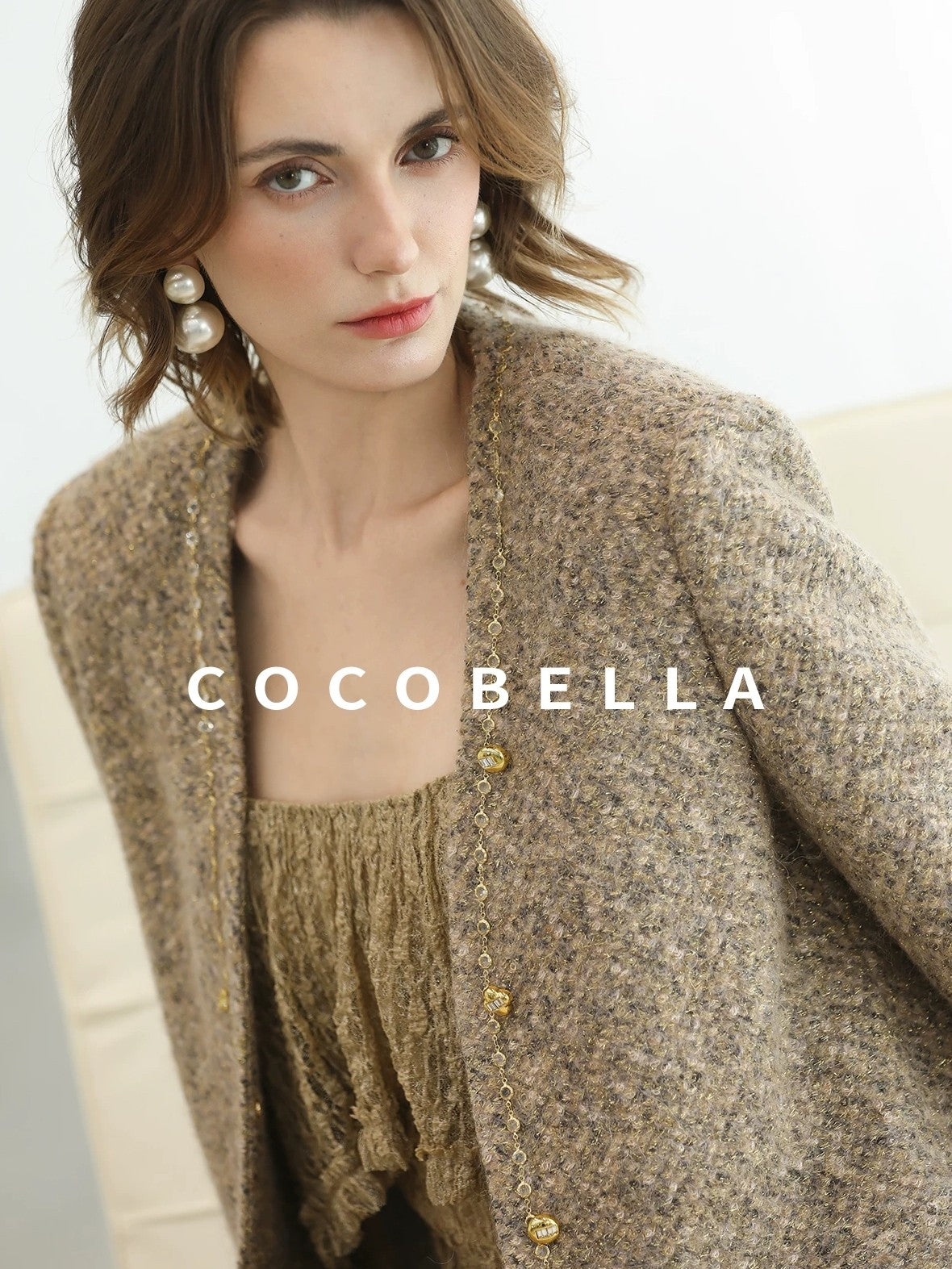 COCOBELLA Wool Blend Lurex 3D Embellished Straight Fit Ladylike Office Blazers