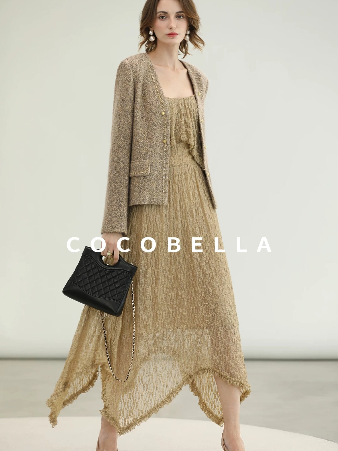 COCOBELLA Wool Blend Lurex 3D Embellished Straight Fit Ladylike Office Blazers