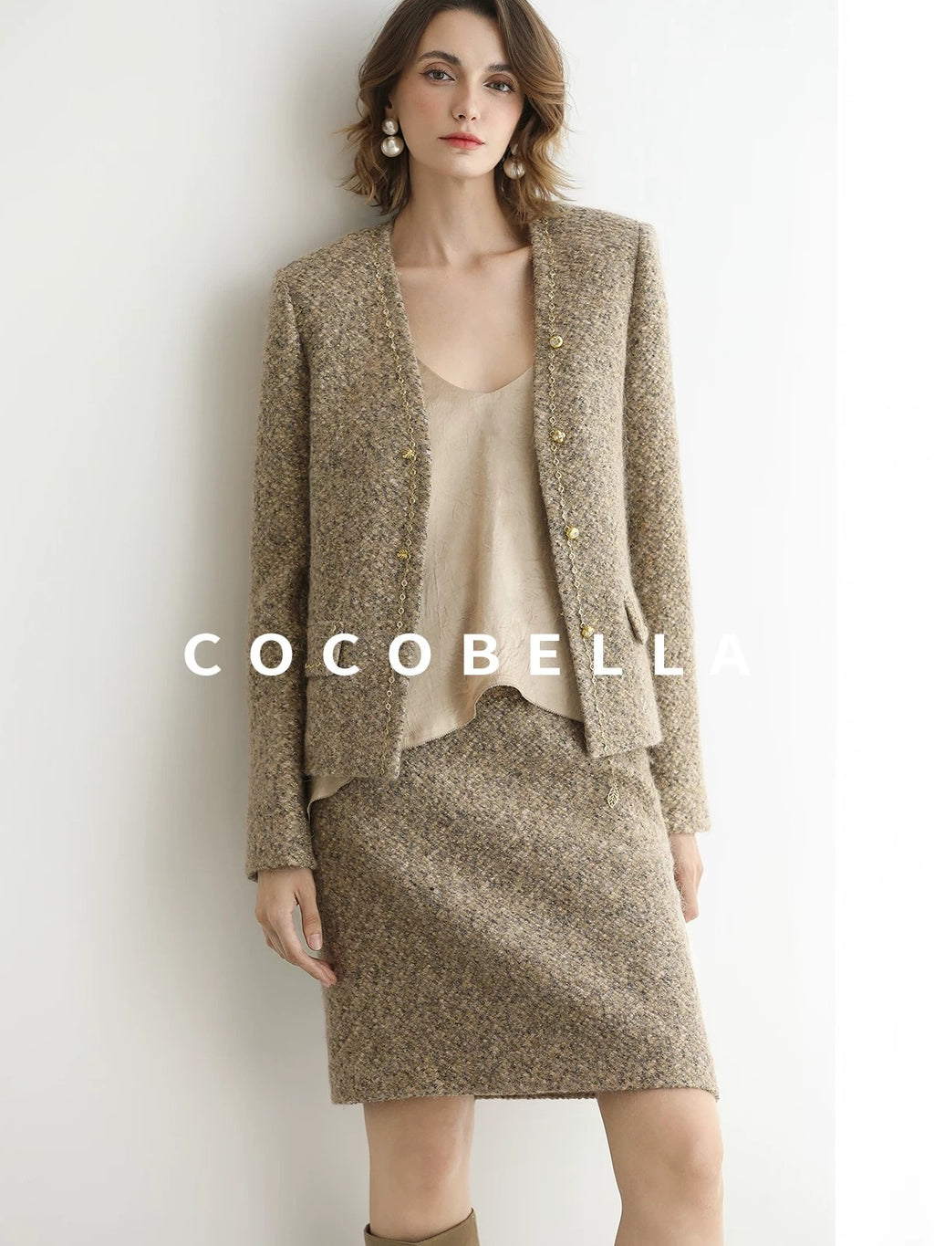 COCOBELLA Wool Blend Lurex 3D Embellished Straight Fit Ladylike Office Blazers