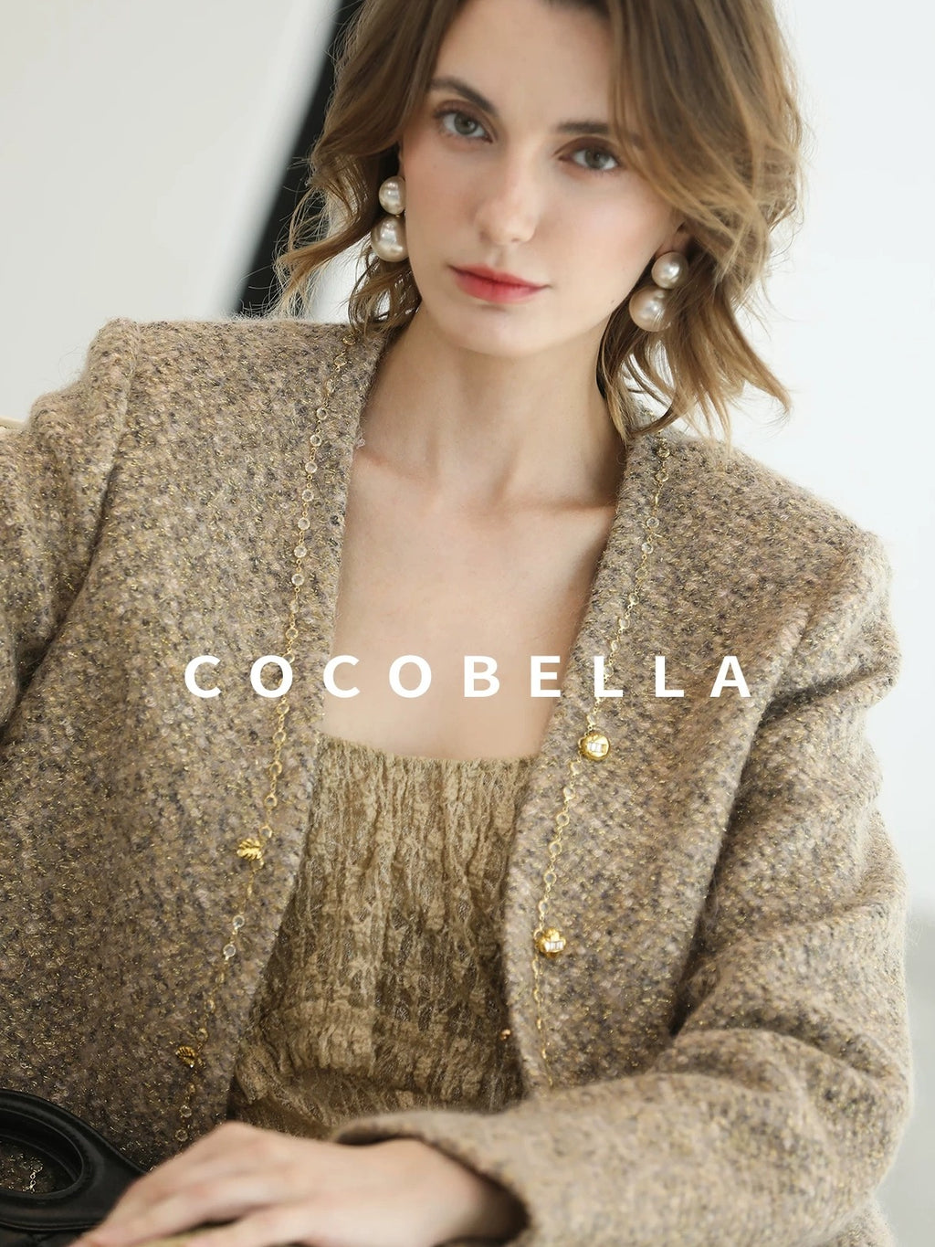 COCOBELLA Wool Blend Lurex 3D Embellished Straight Fit Ladylike Office Blazers