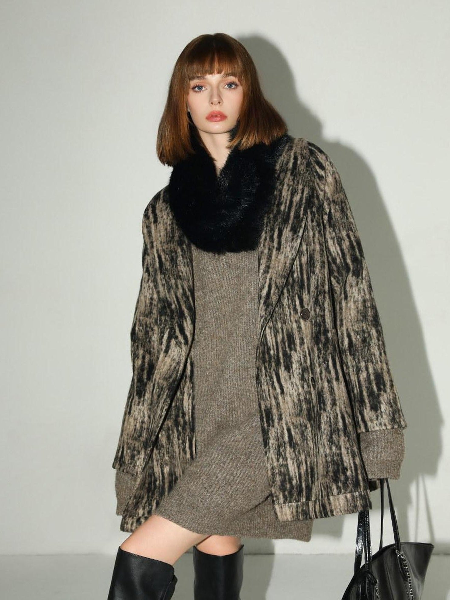 COCOBELLA Wool Blend Midlength Double Breasted Vintage Loose Fit Pockets Buttons Coats