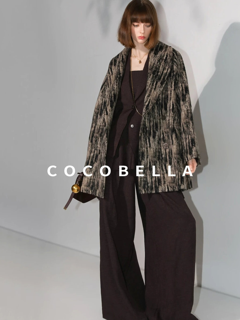 COCOBELLA Wool Blend Midlength Double Breasted Vintage Loose Fit Pockets Buttons Coats