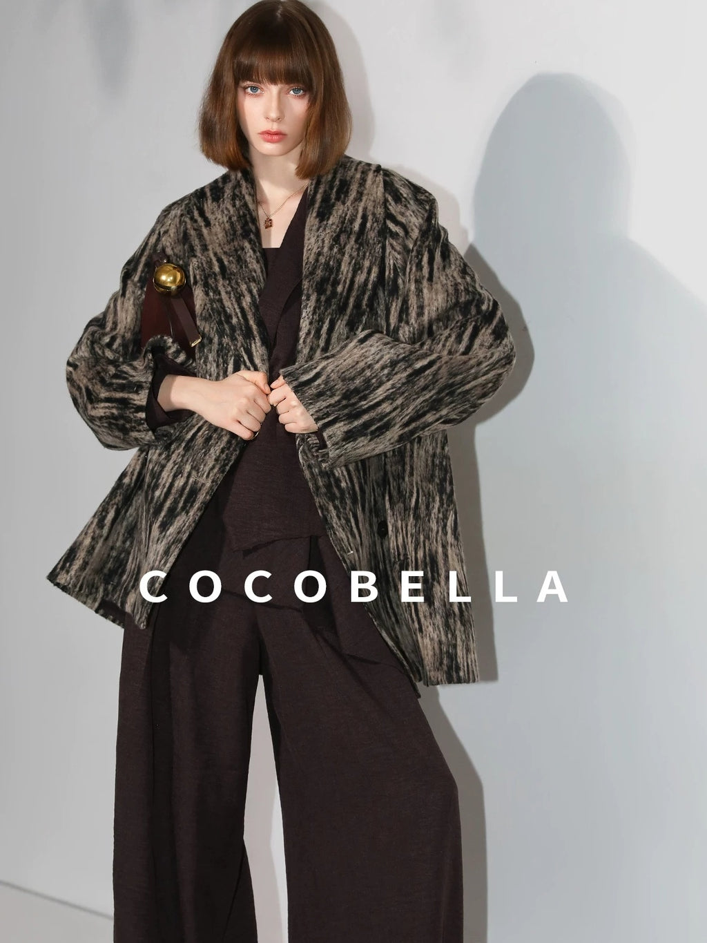COCOBELLA Wool Blend Midlength Double Breasted Vintage Loose Fit Pockets Buttons Coats