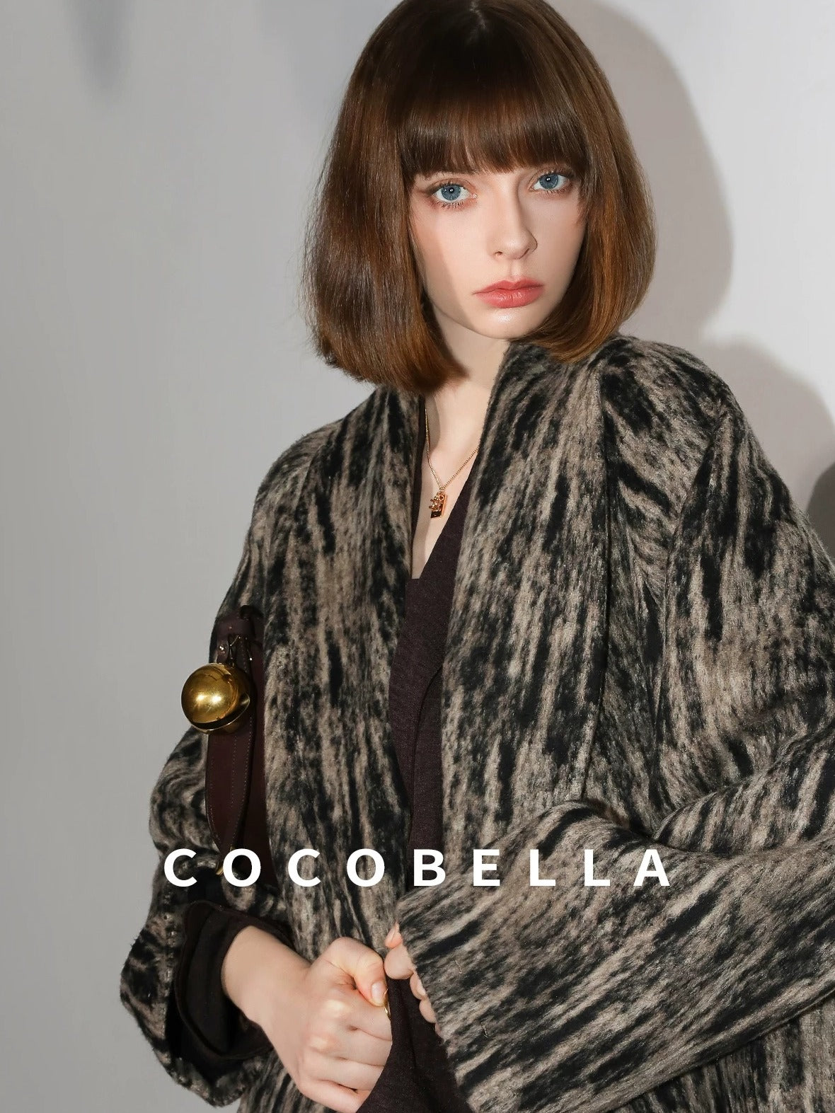 COCOBELLA Wool Blend Midlength Double Breasted Vintage Loose Fit Pockets Buttons Coats