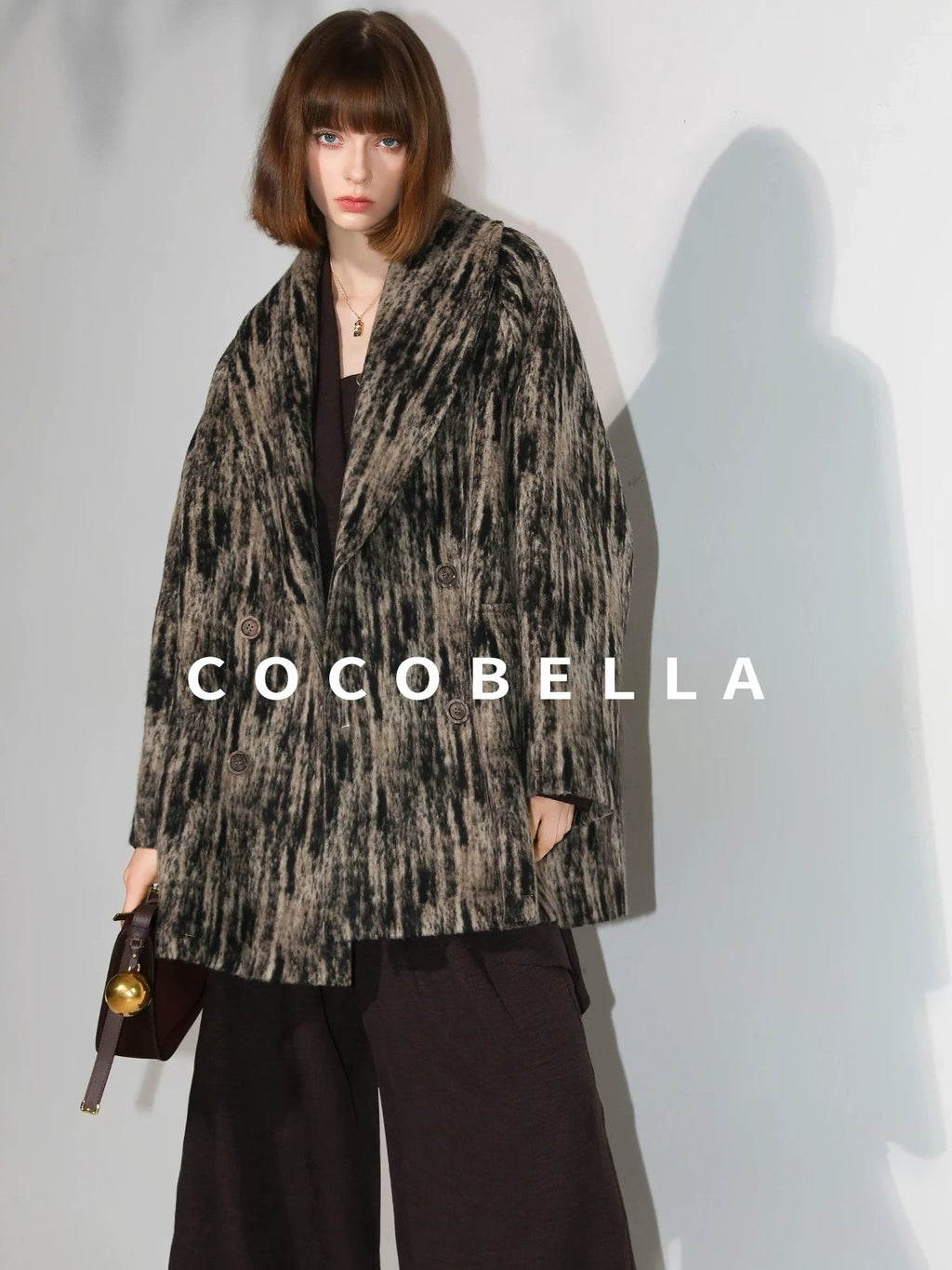 COCOBELLA Wool Blend Midlength Double Breasted Vintage Loose Fit Pockets Buttons Coats