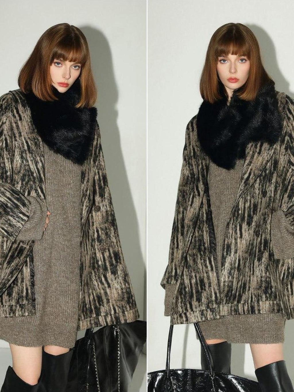 COCOBELLA Wool Blend Midlength Double Breasted Vintage Loose Fit Pockets Buttons Coats