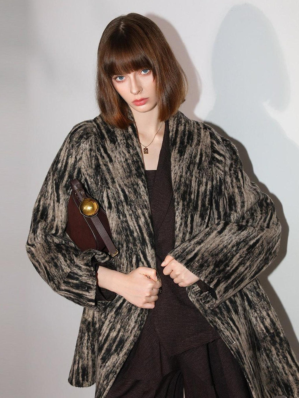 COCOBELLA Wool Blend Midlength Double Breasted Vintage Loose Fit Pockets Buttons Coats