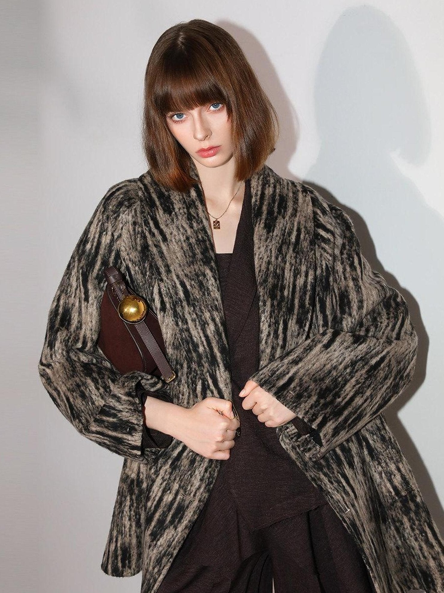 COCOBELLA Wool Blend Midlength Double Breasted Vintage Loose Fit Pockets Buttons Coats