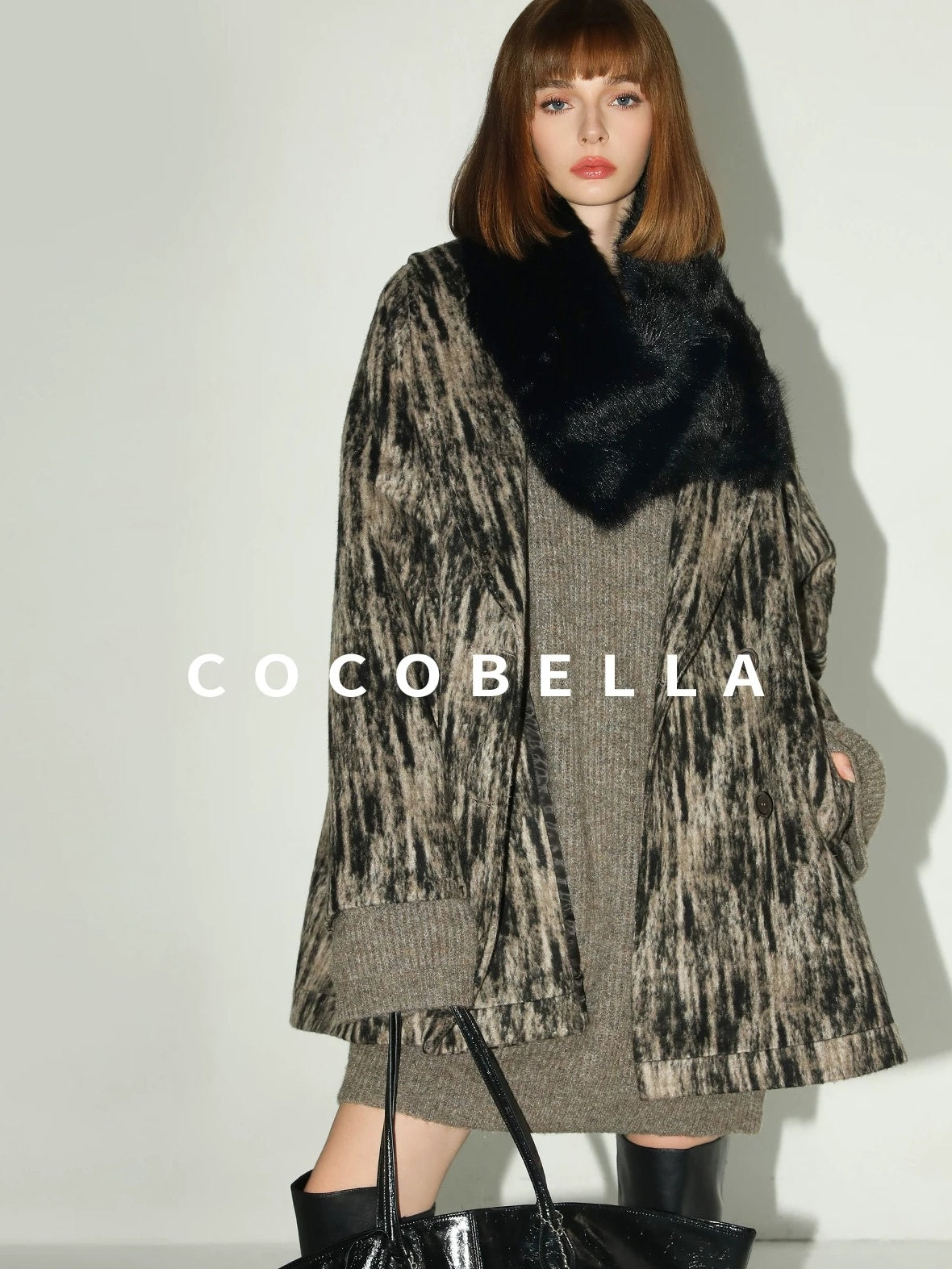 COCOBELLA Wool Blend Midlength Double Breasted Vintage Loose Fit Pockets Buttons Coats