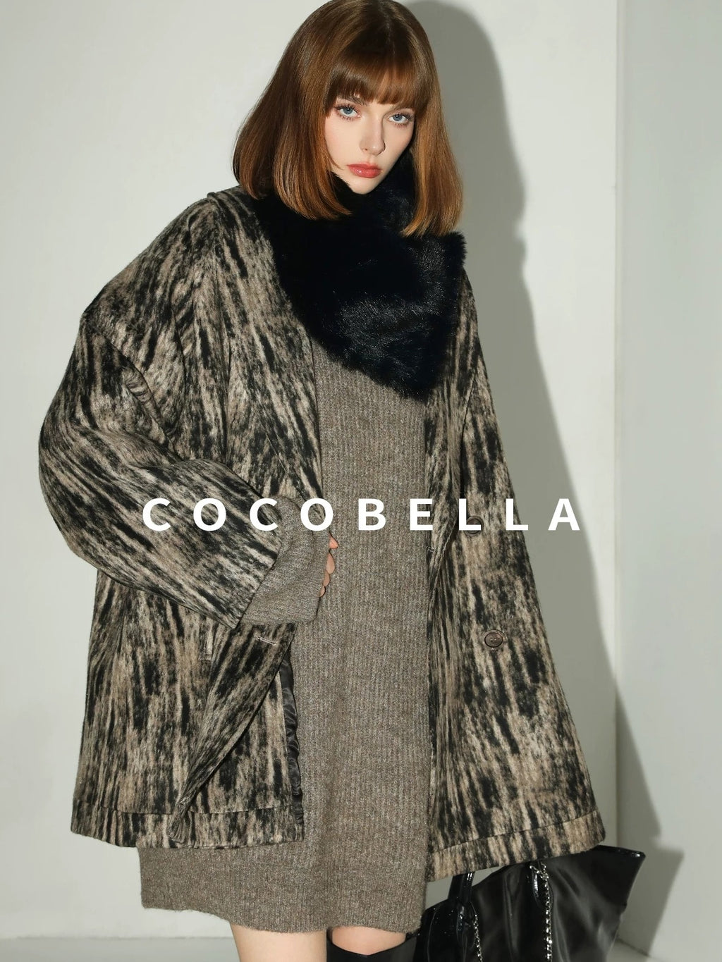 COCOBELLA Wool Blend Midlength Double Breasted Vintage Loose Fit Pockets Buttons Coats