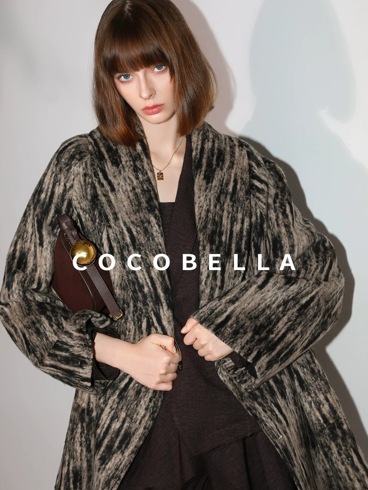 COCOBELLA Wool Blend Midlength Double Breasted Vintage Loose Fit Pockets Buttons Coats