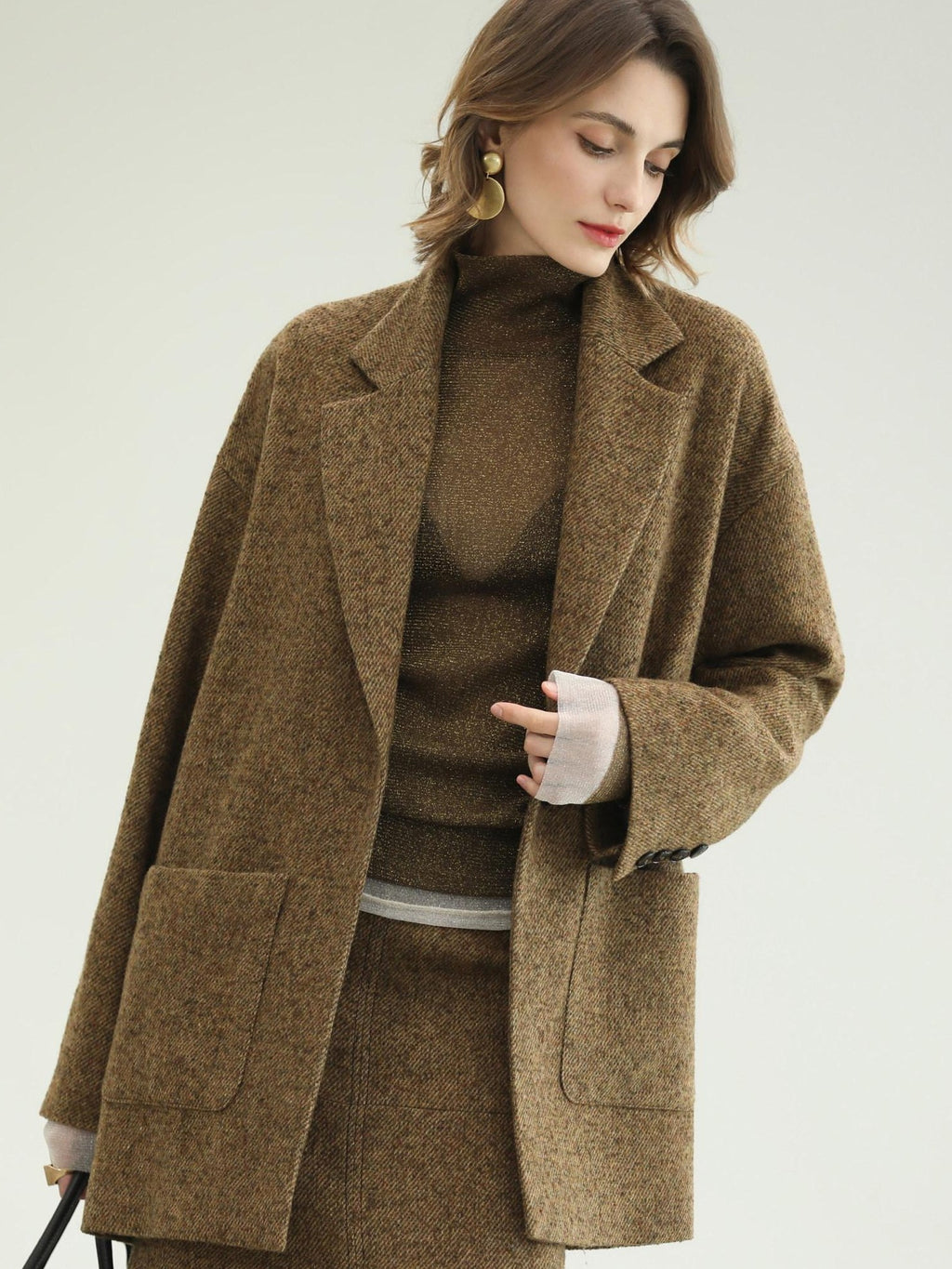 COCOBELLA Wool Blend Midlength Straight Open Cardigan Women Work Warm Ginger Coats