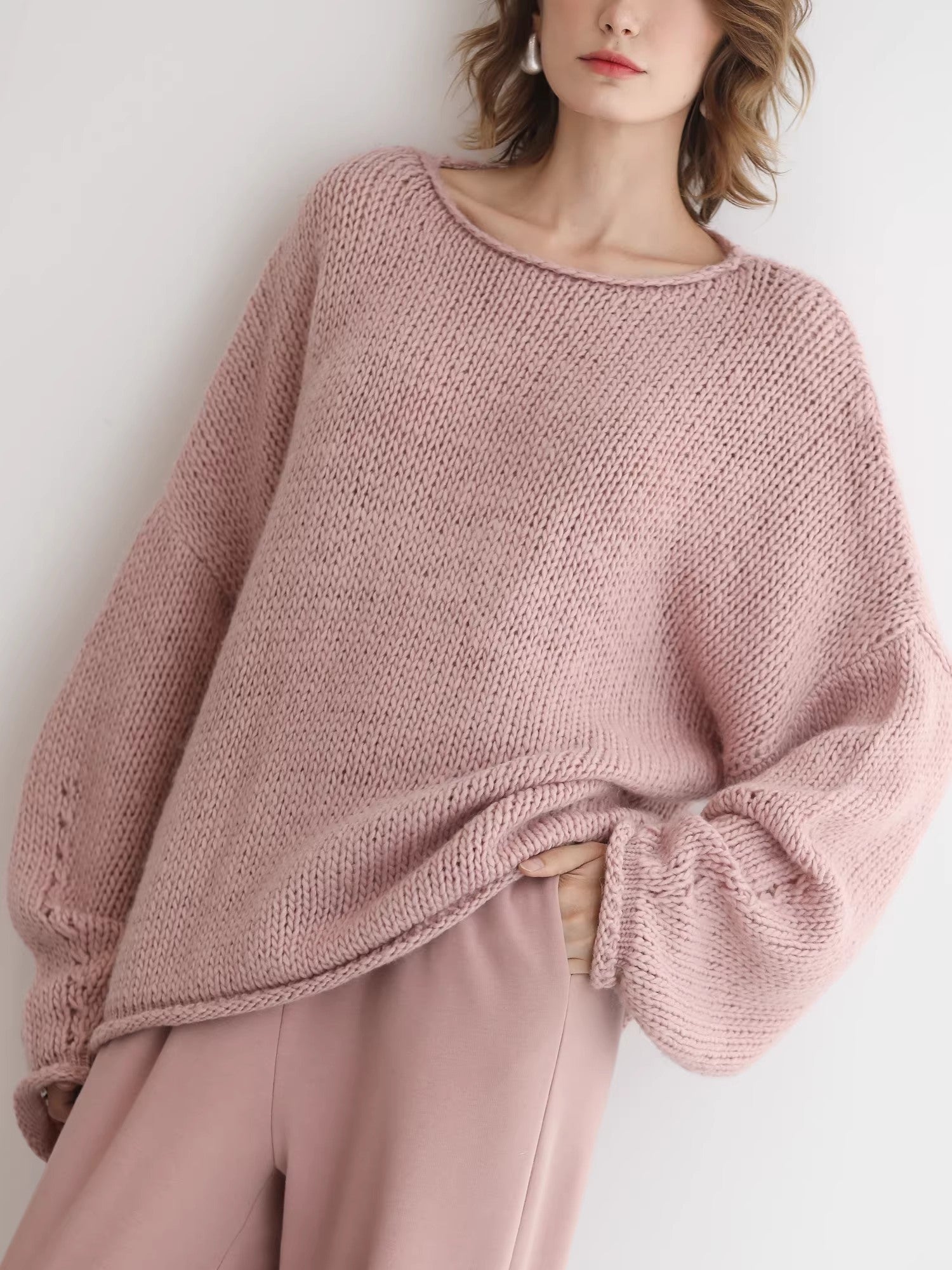 COCOBELLA_Wool_Blend_Oversized_Rolled_Edge_Commuter_Women_Pullover_Round_Neck_Sweater_MISSTT