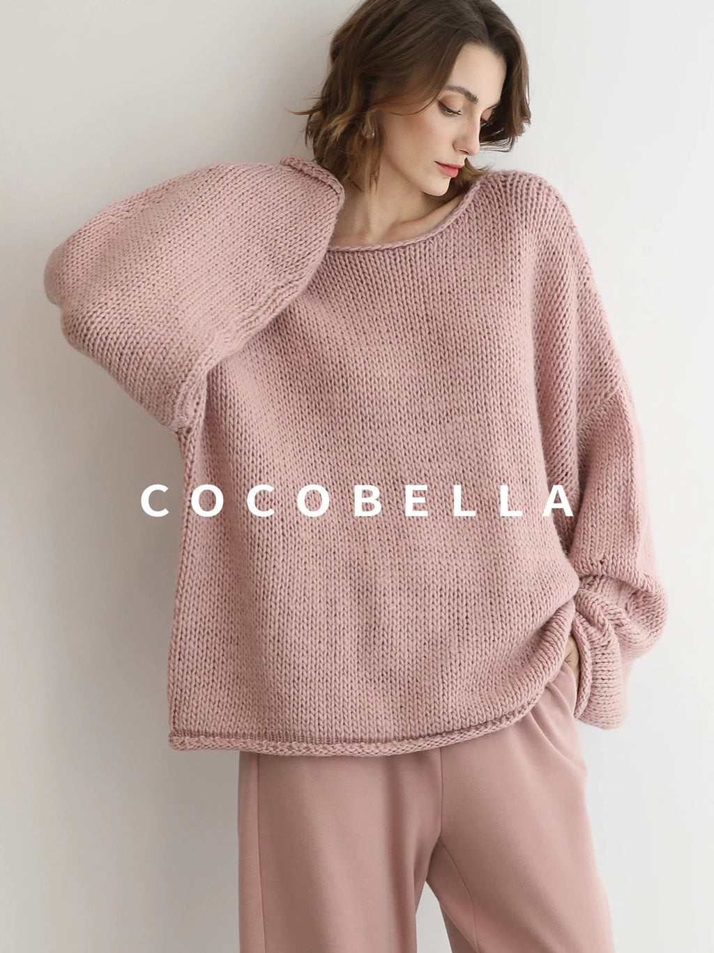 COCOBELLA Wool Blend Oversized Rolled Edge Commuter Women Pullover Round Neck Sweater