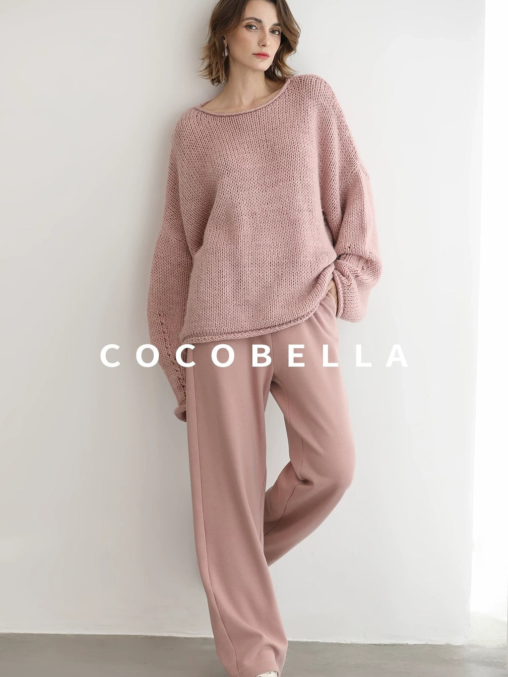 COCOBELLA Wool Blend Oversized Rolled Edge Commuter Women Pullover Round Neck Sweater