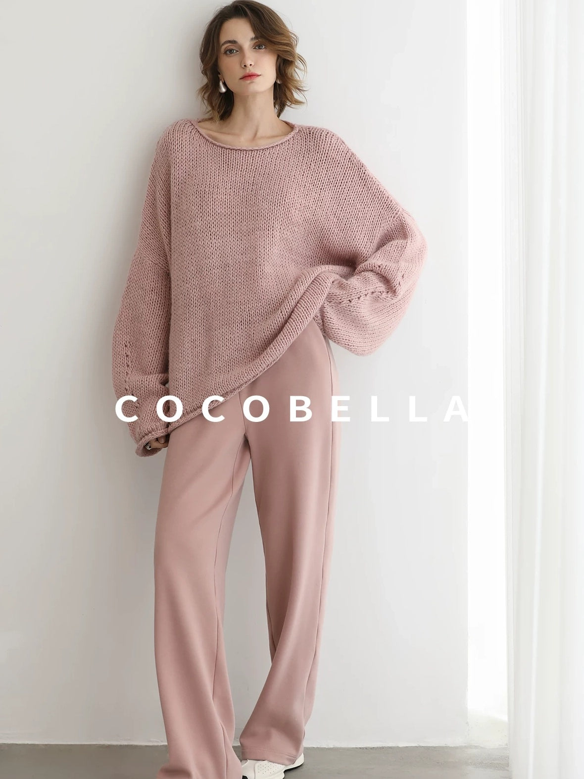 COCOBELLA Wool Blend Oversized Rolled Edge Commuter Women Pullover Round Neck Sweater