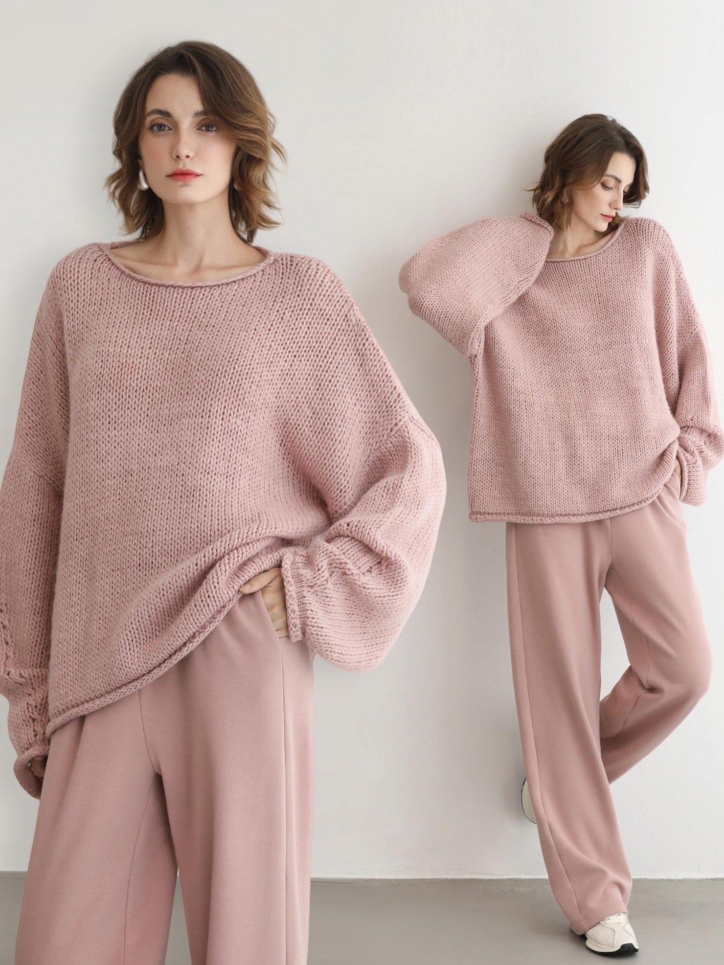 COCOBELLA Wool Blend Oversized Rolled Edge Commuter Women Pullover Round Neck Sweater