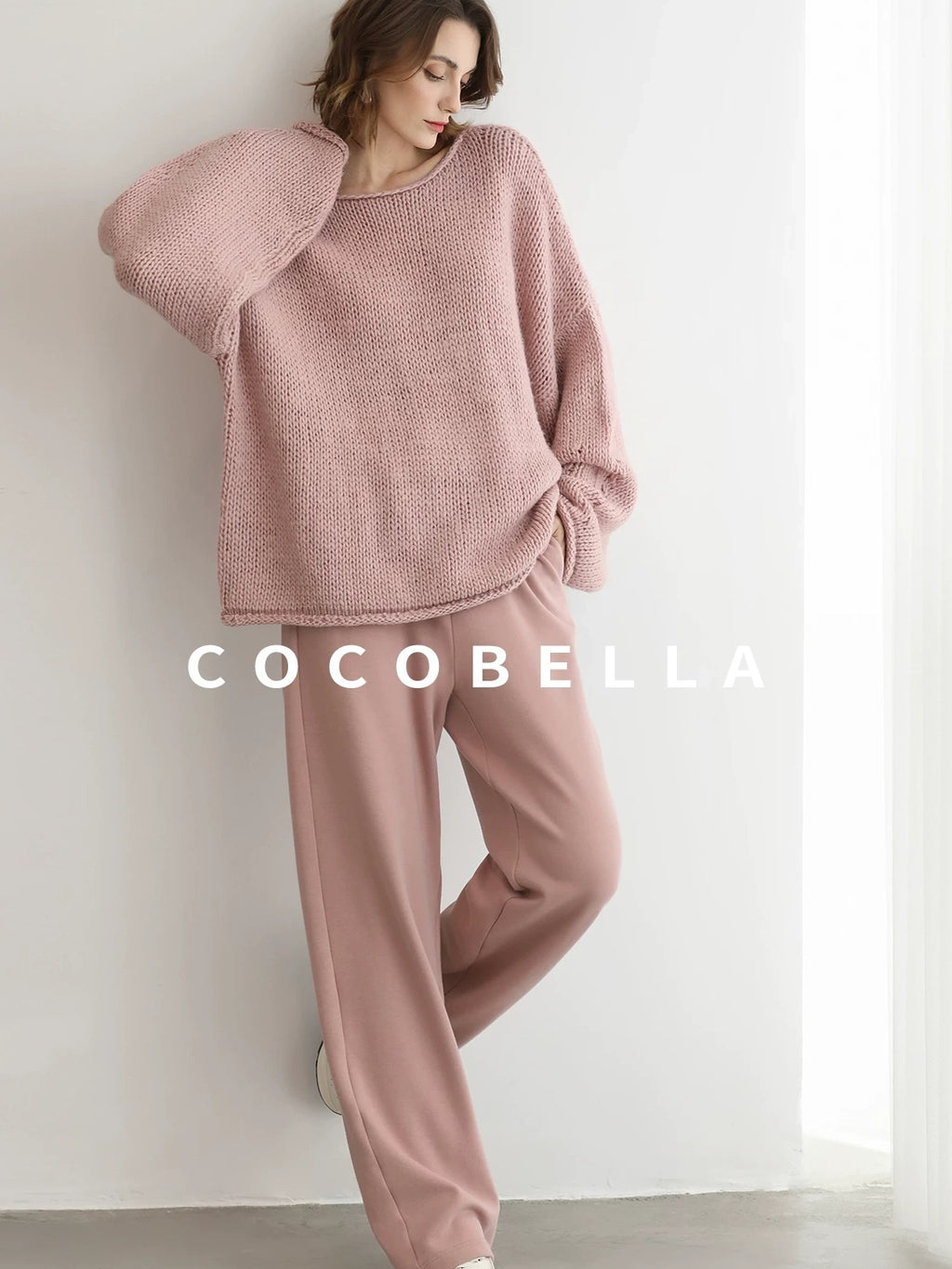 COCOBELLA Wool Blend Oversized Rolled Edge Commuter Women Pullover Round Neck Sweater