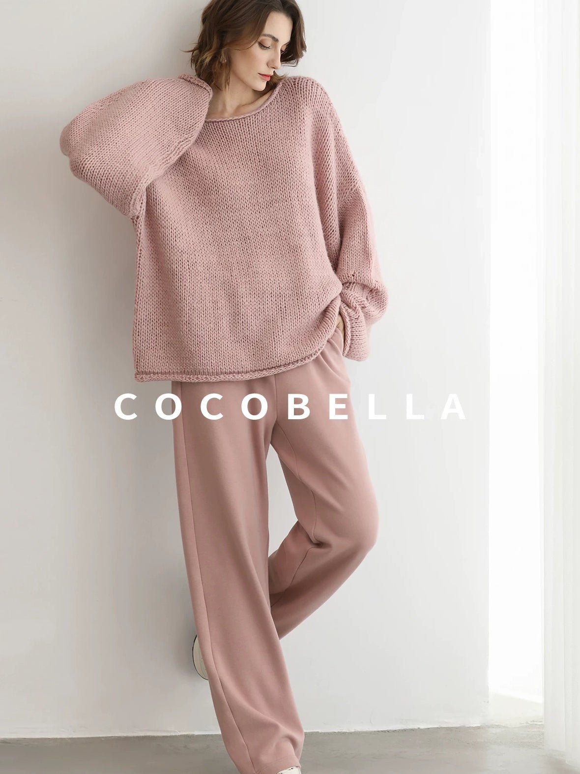 COCOBELLA Wool Blend Oversized Rolled Edge Commuter Women Pullover Round Neck Sweater