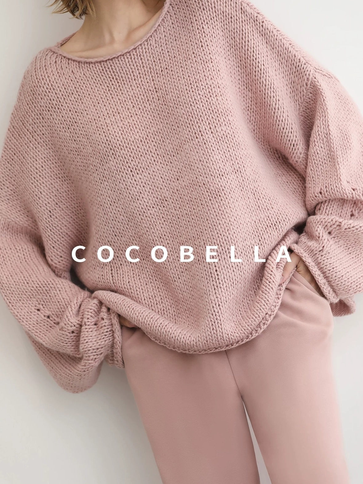 COCOBELLA Wool Blend Oversized Rolled Edge Commuter Women Pullover Round Neck Sweater