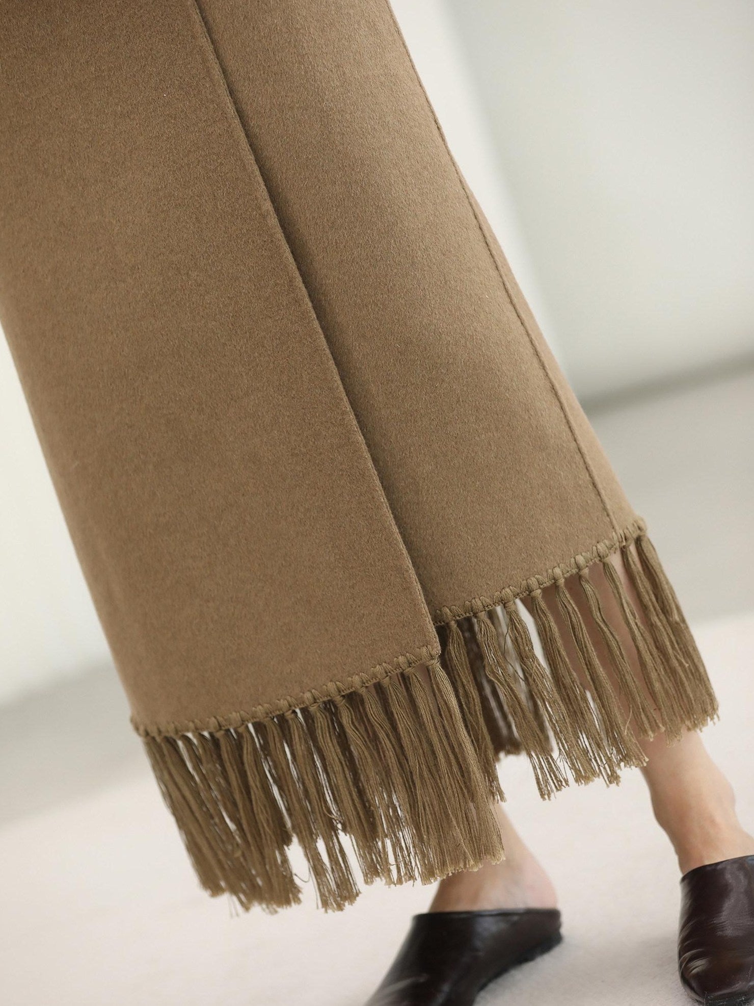 COCOBELLA Wool Blend Shell Embroidery Tassel Mid Rise Front Slit H Silhouette Office Skirts